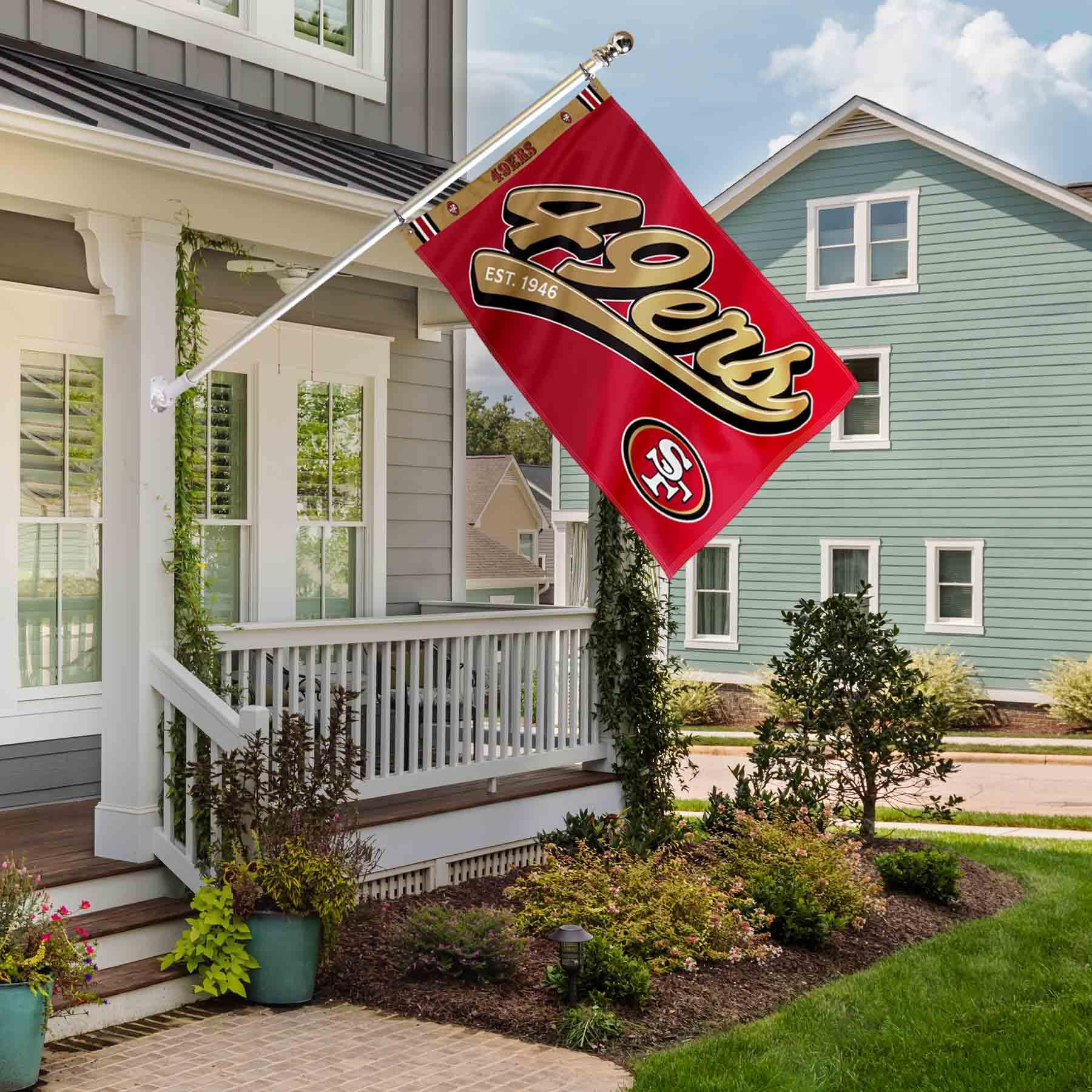WinCraft San Francisco 49ers Script Logo Premium Flag - Sports Collectibles, Sports Memorabilia, Sports Fan Shop, Sports Gifts