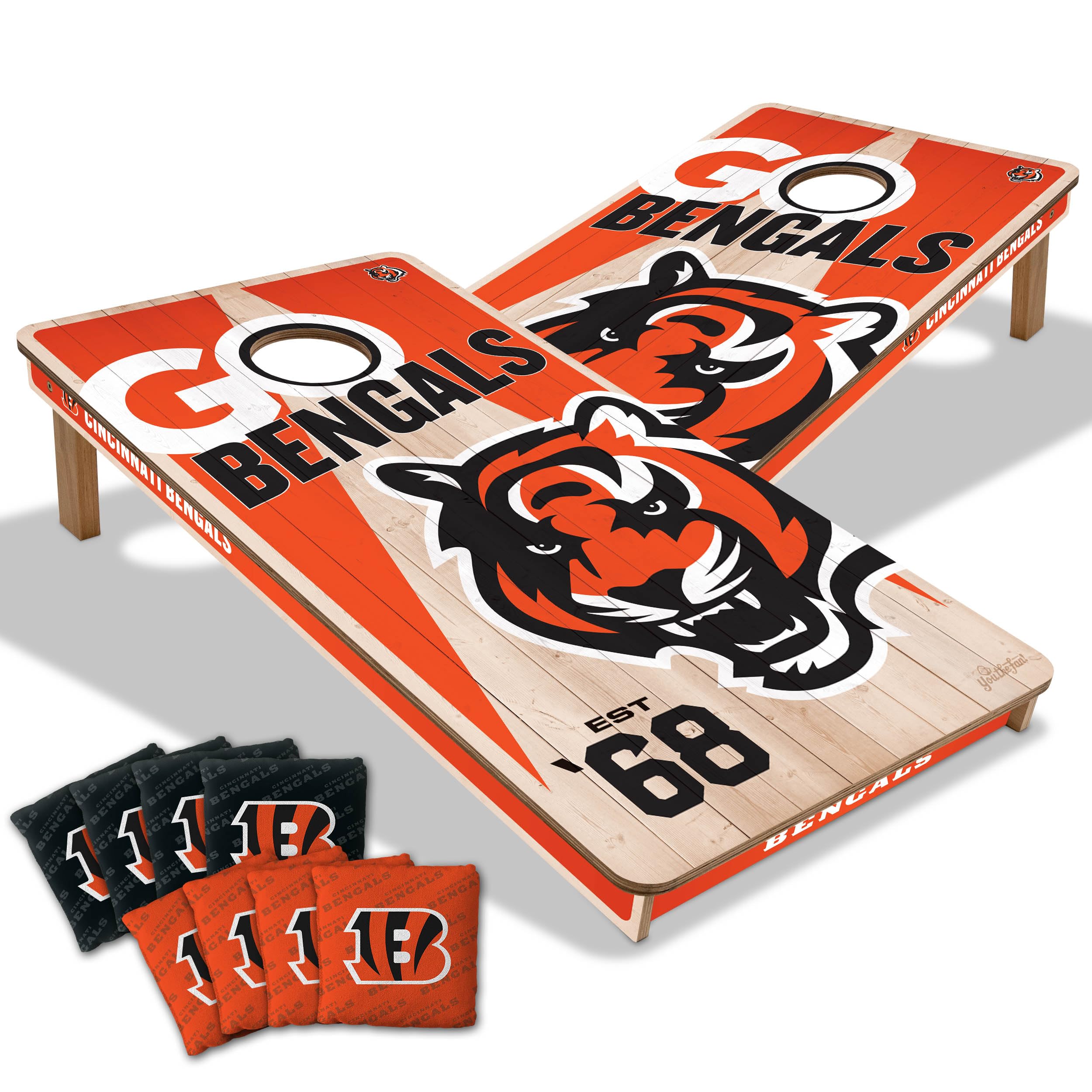 YouTheFan NFL Cincinnati Bengals 2’ x 4’ Professional Wood Cornhole Game with Logo Bags - Sports Collectibles, Sports Memorabilia, Sports Fan Shop, Sports Gifts