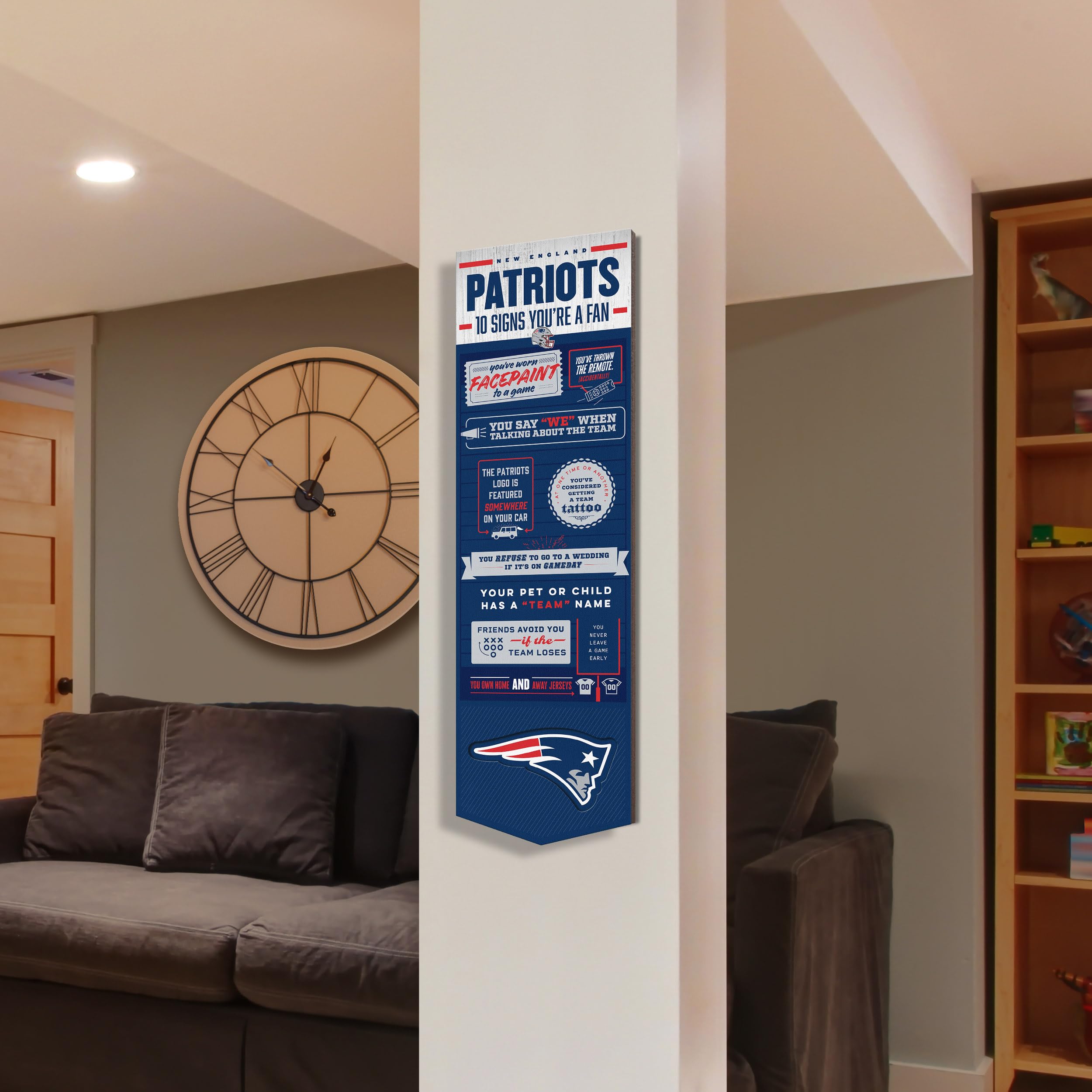 YouTheFan Officially-licensed NFL New England Patriots 6x19 Top 10 Signs Banner - humorous descriptions - fun sports fan phrases, original design, indoor team wall decor fan gift - Sports Collectibles, Sports Memorabilia, Sports Fan Shop, Sports Gifts