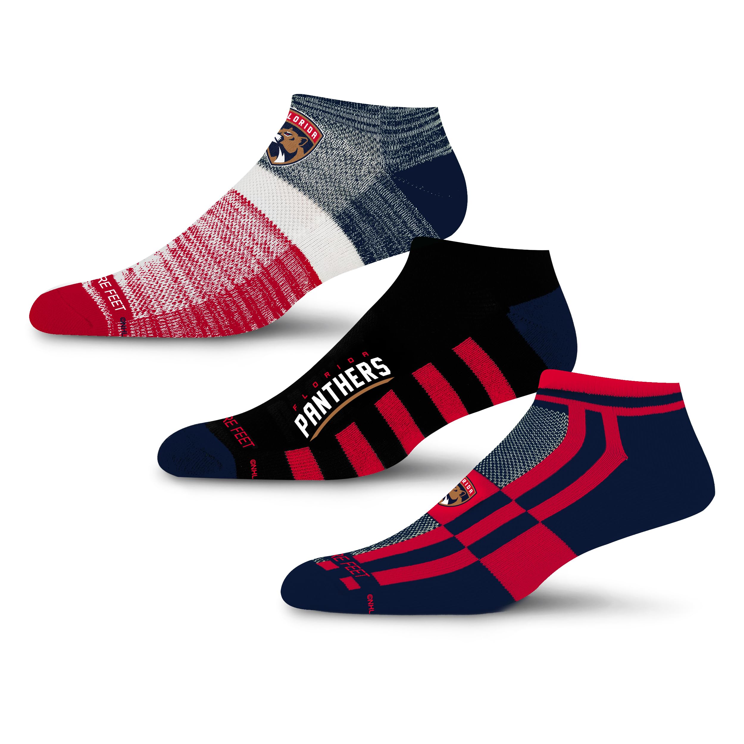 For Bare Feet NHL FLORIDA PANTHERS Stripe Stack 3 Pack Ankle Sock Team Colors Large - Sports Gifts, Sports Memorabilia, Sports Collectibles, Fan Shop