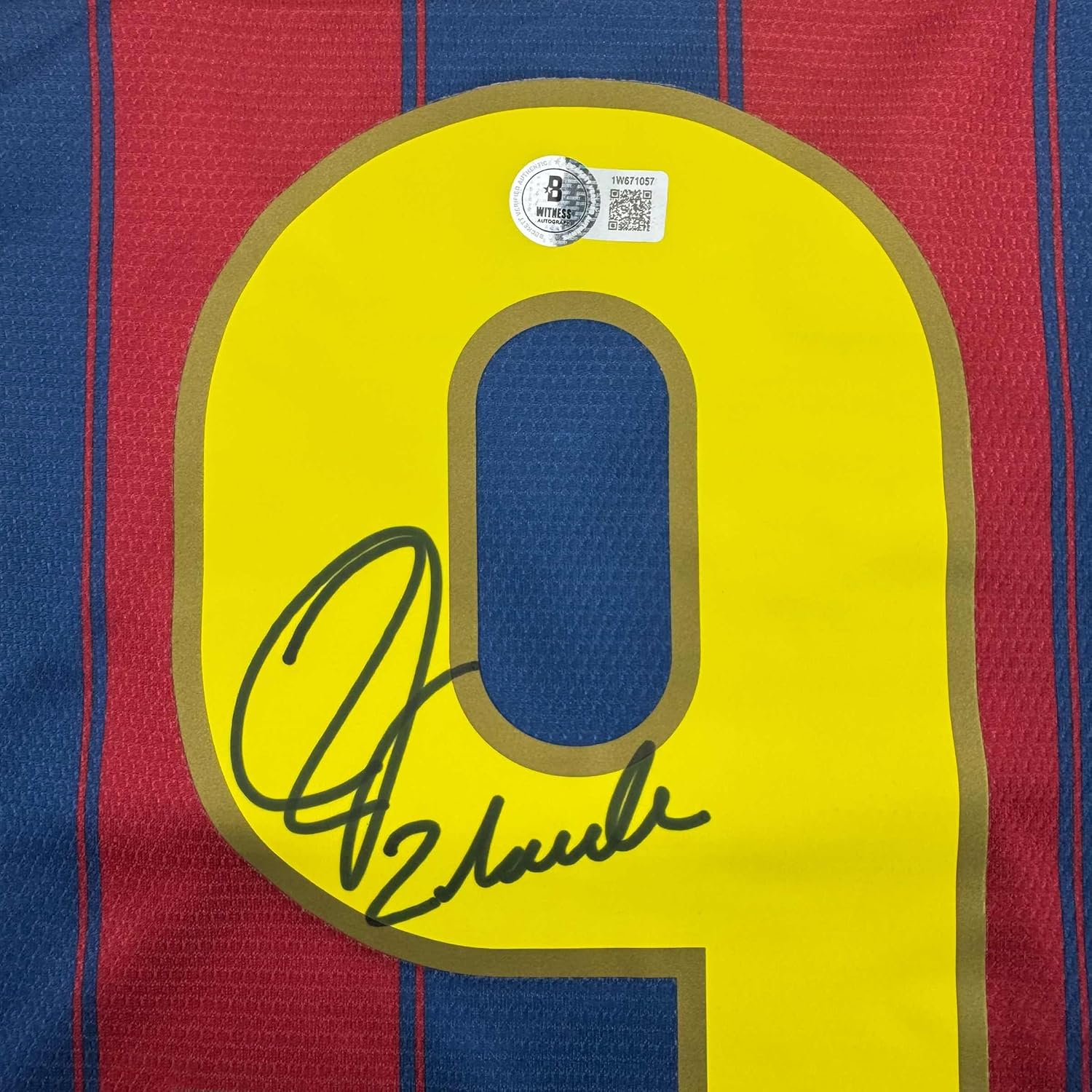 Framed Autographed/Signed Zlatan Ibrahimovic 35x39 FC Barcelona Soccer Jersey Beckett BAS COA