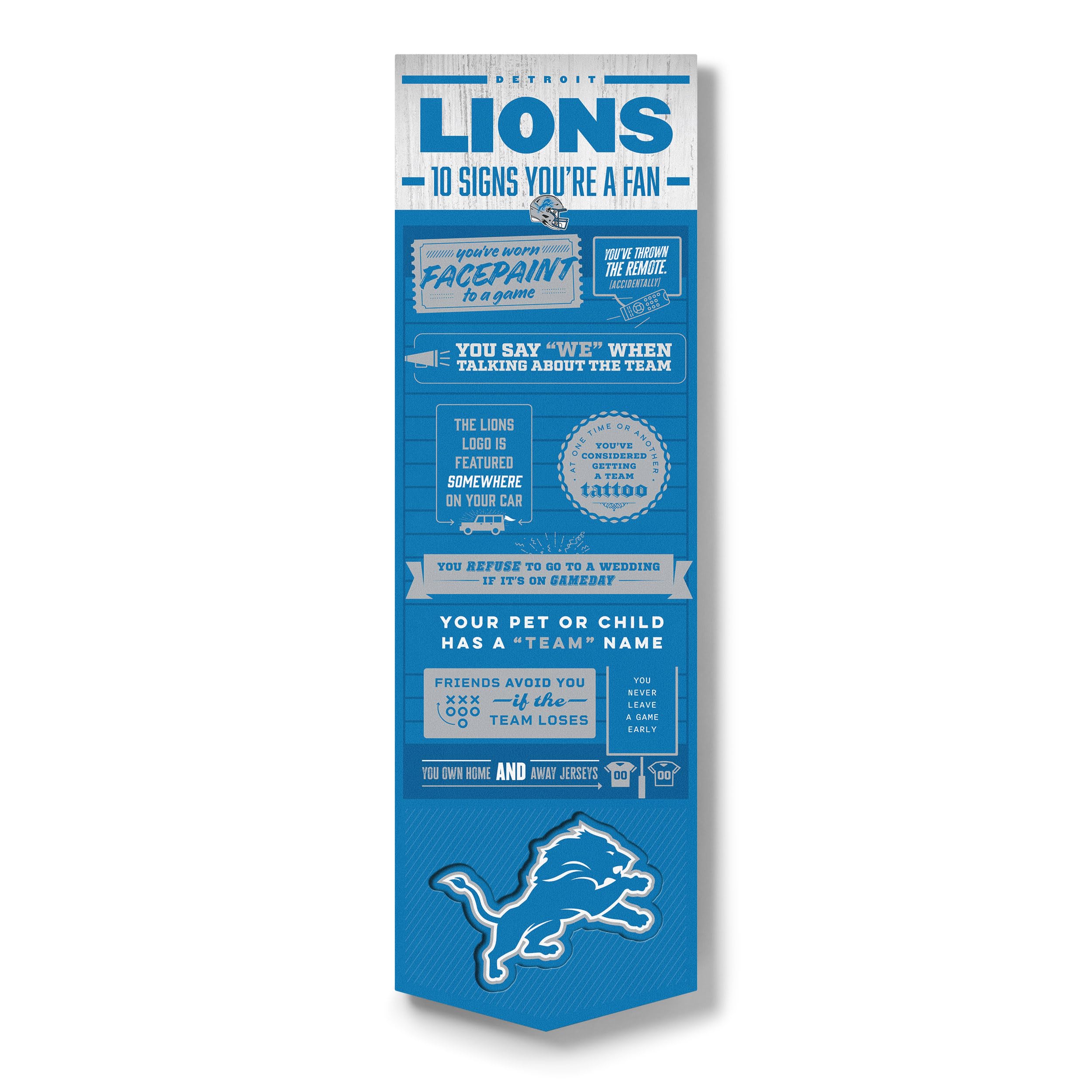 YouTheFan Officially-licensed NFL Detroit Lions 6x19 Top 10 Signs Banner - humorous descriptions - fun sports fan phrases, original design, indoor team wall decor fan gift - Sports Collectibles, Sports Memorabilia, Sports Fan Shop, Sports Gifts