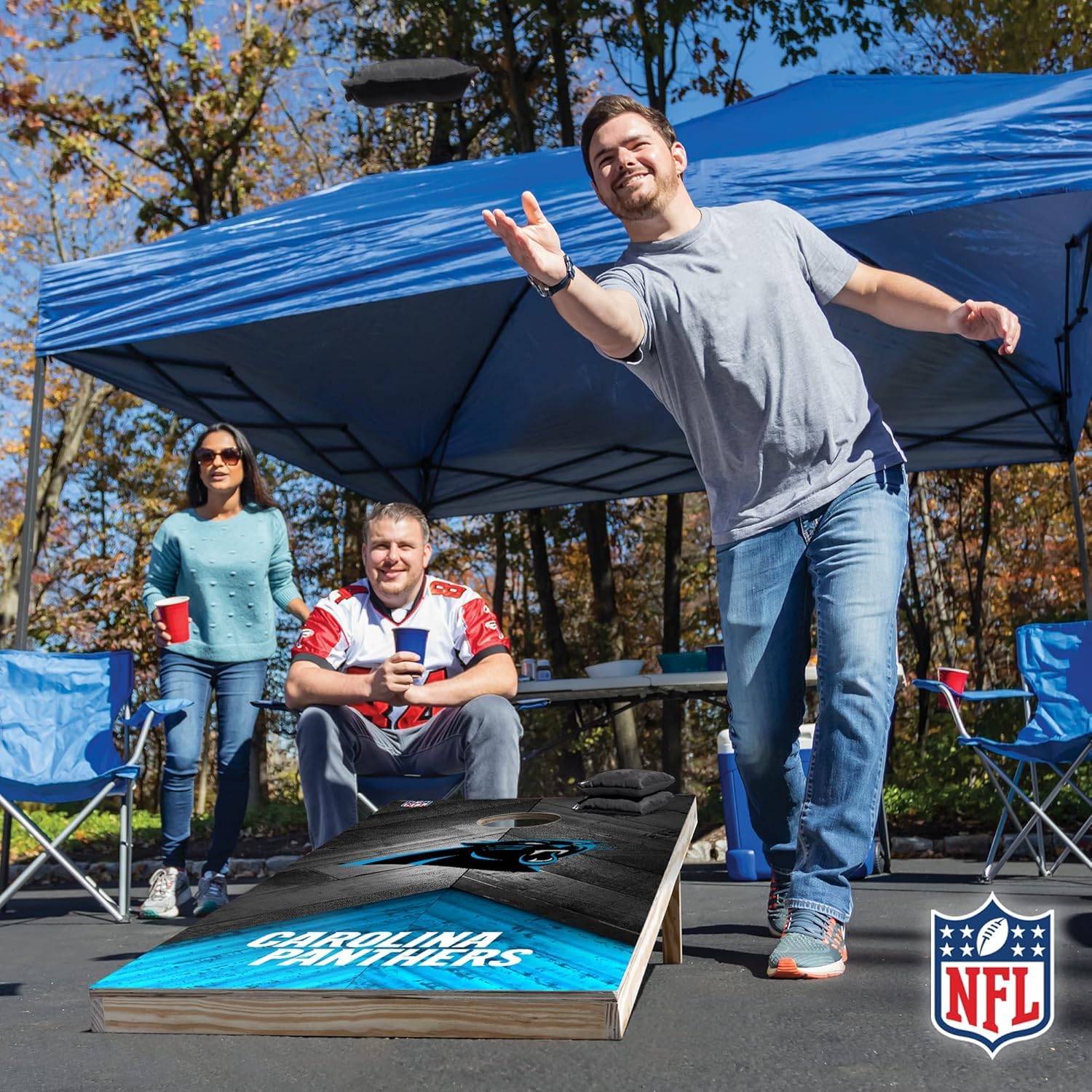 Wild Sports NFL Carolina Panthers 2' x 4' Regulation Size Solid Wood Cornhole Set with Direct Print HD Team Graphics - Sports Collectibles, Sports Memorabilia, Sports Fan Shop, Sports Gifts