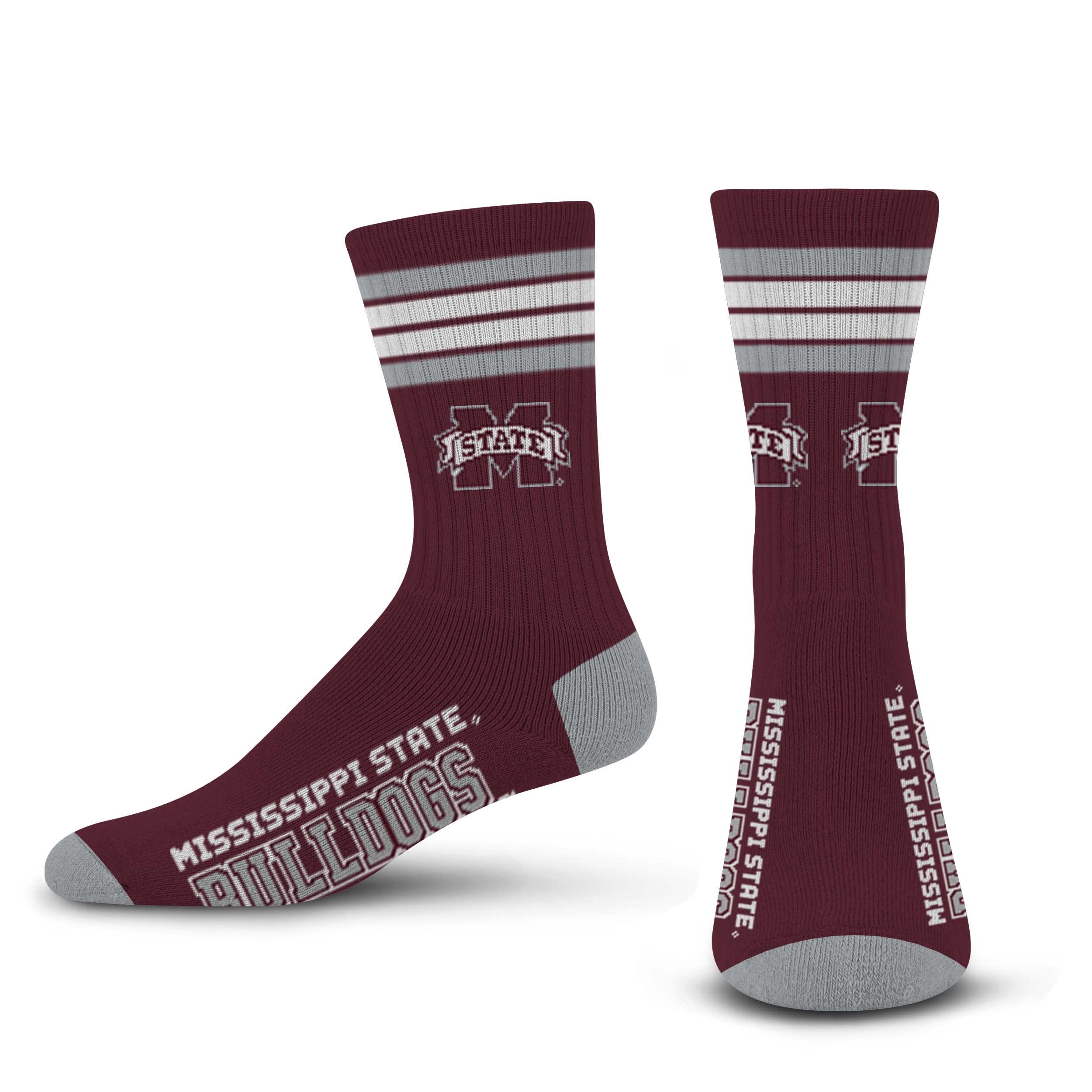 For Bare Feet NCAA Mississippi State Bulldogs 4 Stripe Deuce Crew Sock Team Color MEDIUM - Sports Gifts, Sports Memorabilia, Sports Collectibles, Fan Shop