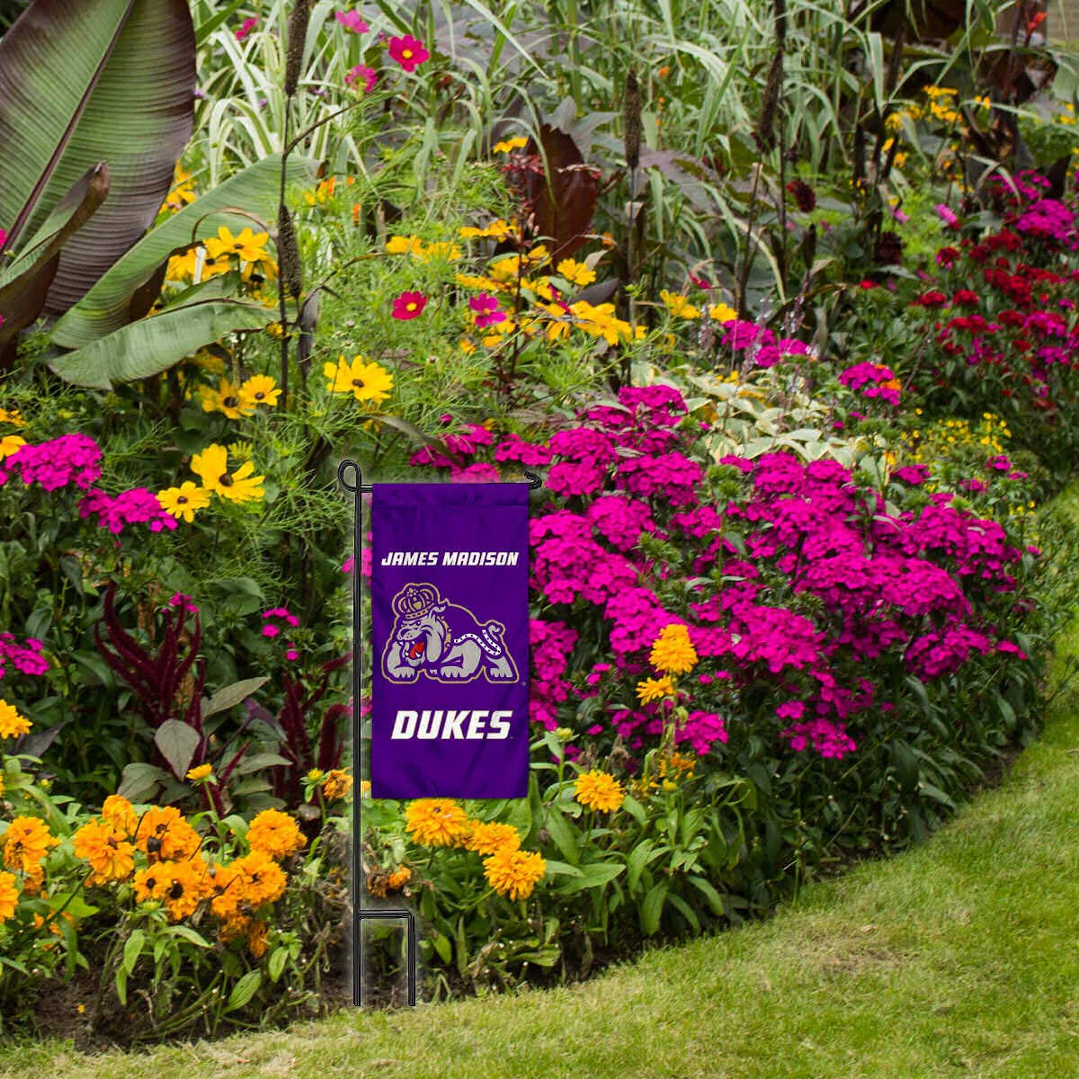 College Flags & Banners Co. James Madison Dukes Mini Garden and Flower Pot Flag Topper - Sports Collectibles, Sports Memorabilia, Sports Fan Shop, Sports Gifts