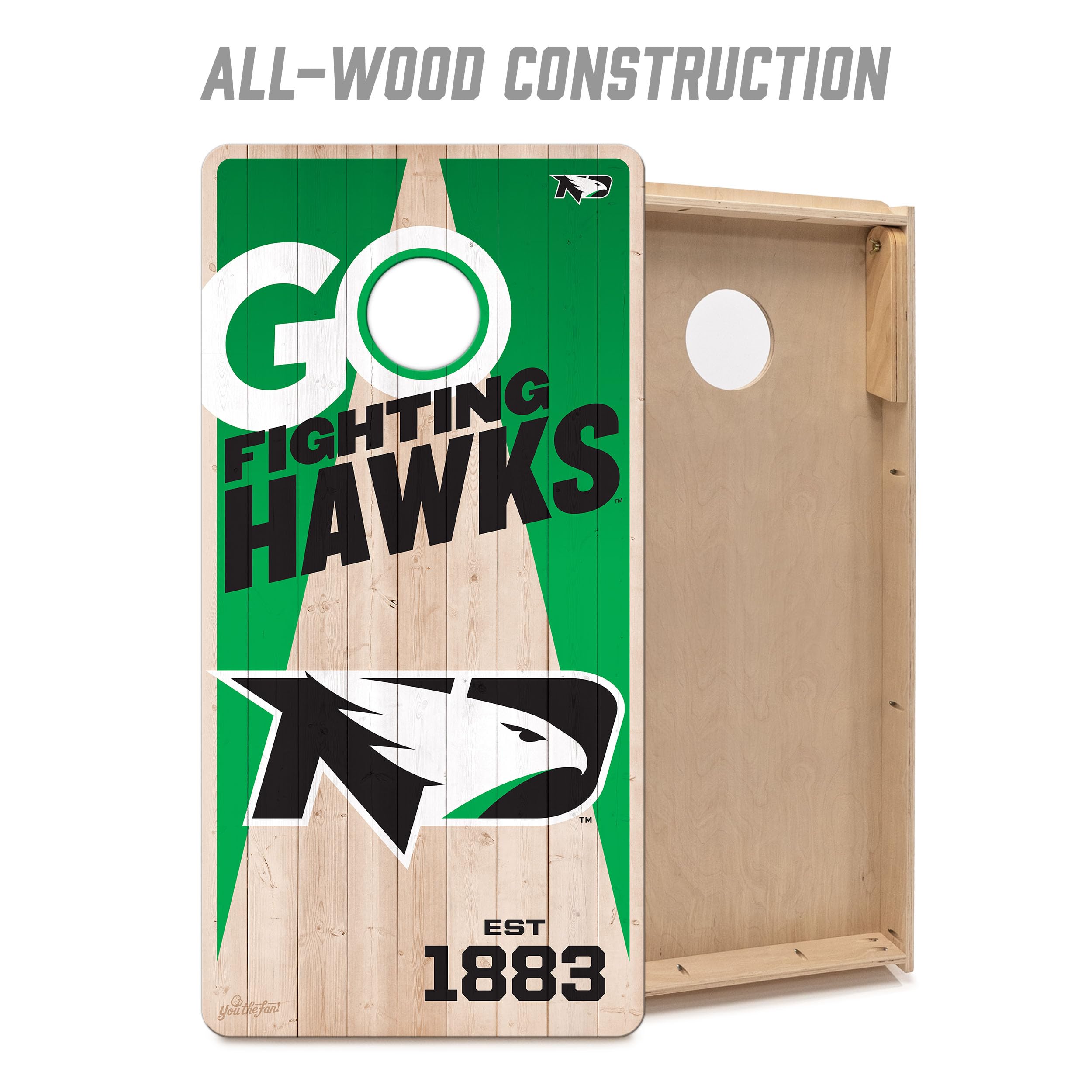 YouTheFan NCAA North Dakota Fighting Hawks 2’ x 4’ Professional Wood Cornhole Game with Logo Bags - Sports Collectibles, Sports Memorabilia, Sports Fan Shop, Sports Gifts