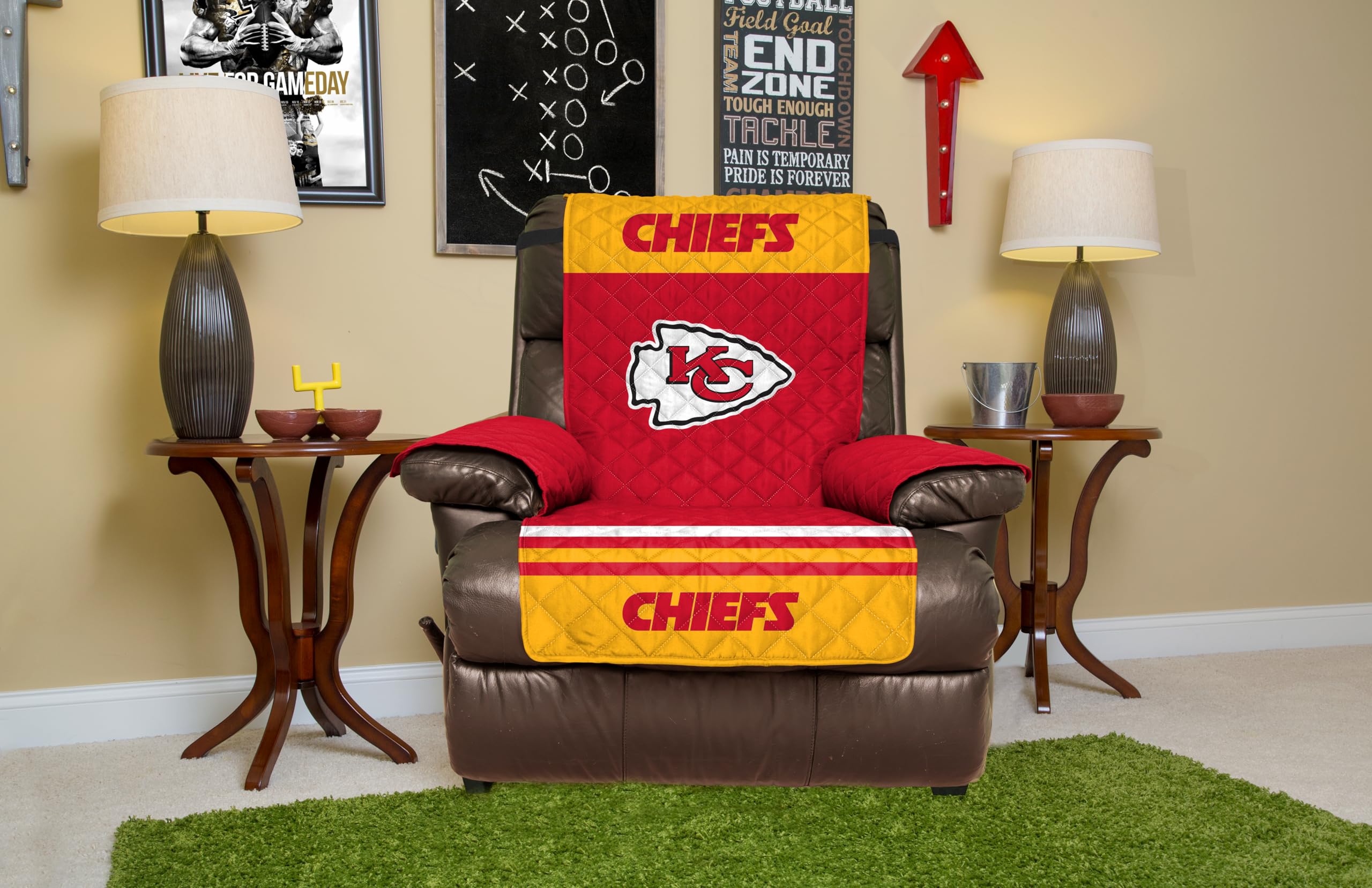 Pegasus Sports NFL Kansas City Chiefs Furniture Protector with Elastic Straps, Recliner, Red - Sports Gifts, Sports Memorabilia, Sports Collectibles, Fan Shop