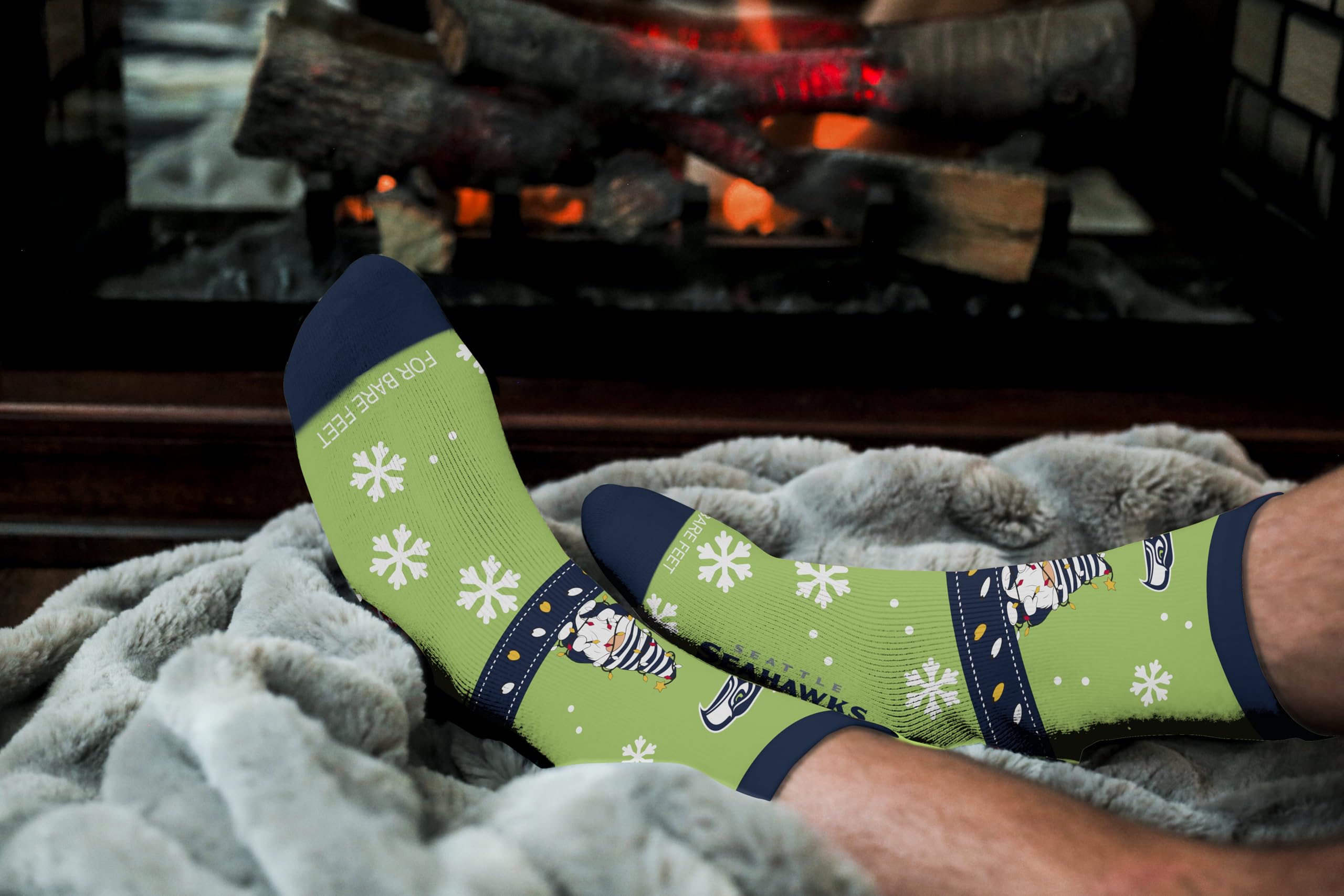 For Bare Feet NFL SEATTLE SEAHAWKS Holiday Sweater Gnome Team Colors Large - Sports Gifts, Sports Memorabilia, Sports Collectibles, Fan Shop