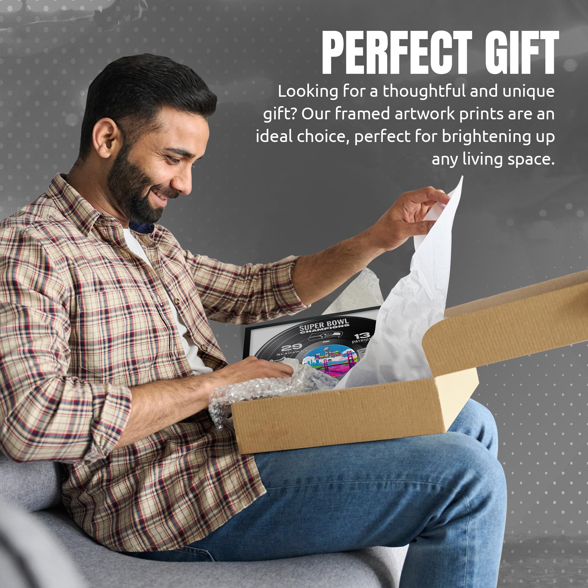 Seattle Seahawks Super Bowl 60 Champions Vinyl Record Framed Art Print, Official NFL Football Wall Decor, 13 x 13 - Sports Gifts, Sports Memorabilia, Sports Collectibles, Fan Shop