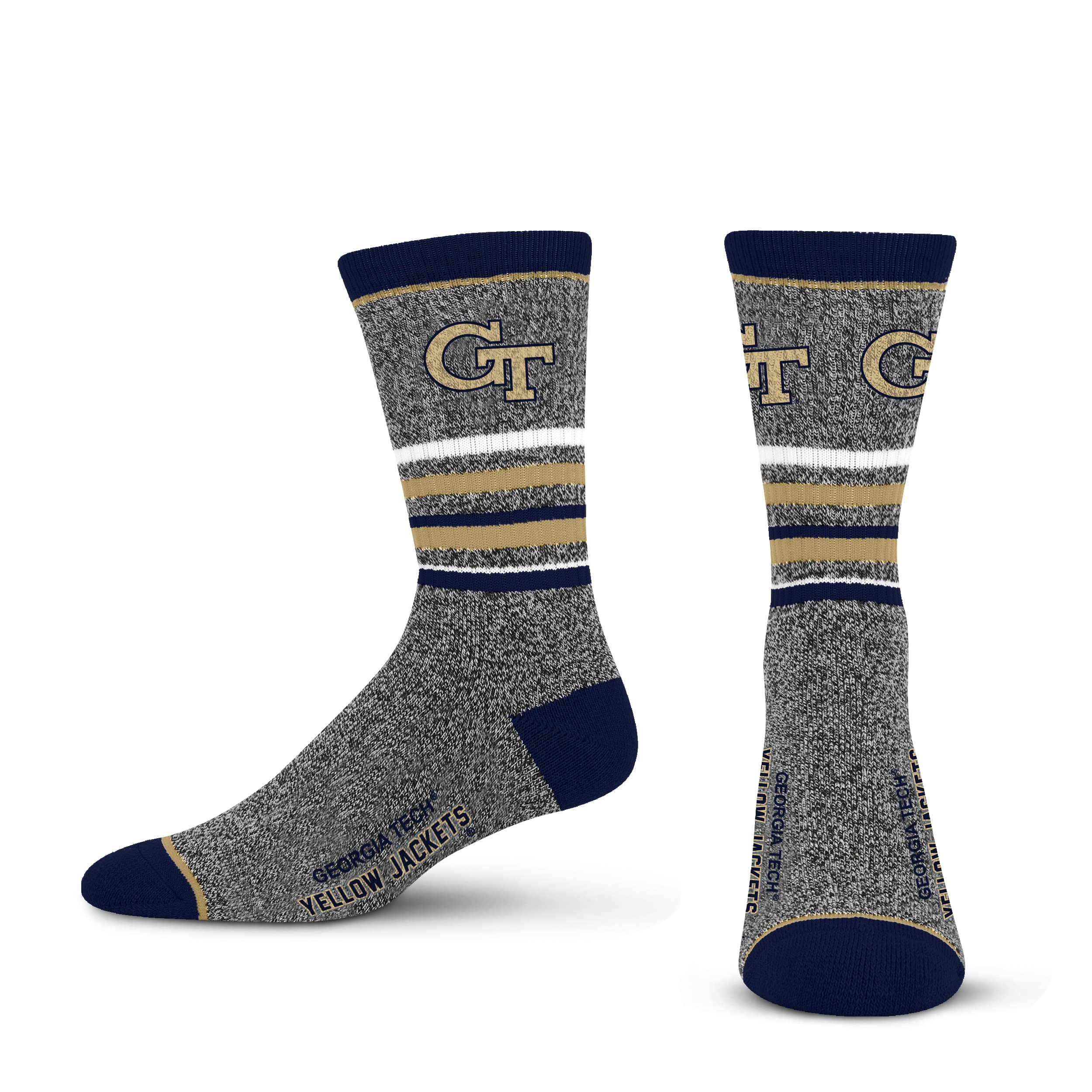 For Bare Feet Mens NCAA Georgia Tech Yellow Jackets 5 Star Crew Sock Marble Grey Large - Sports Gifts, Sports Memorabilia, Sports Collectibles, Fan Shop