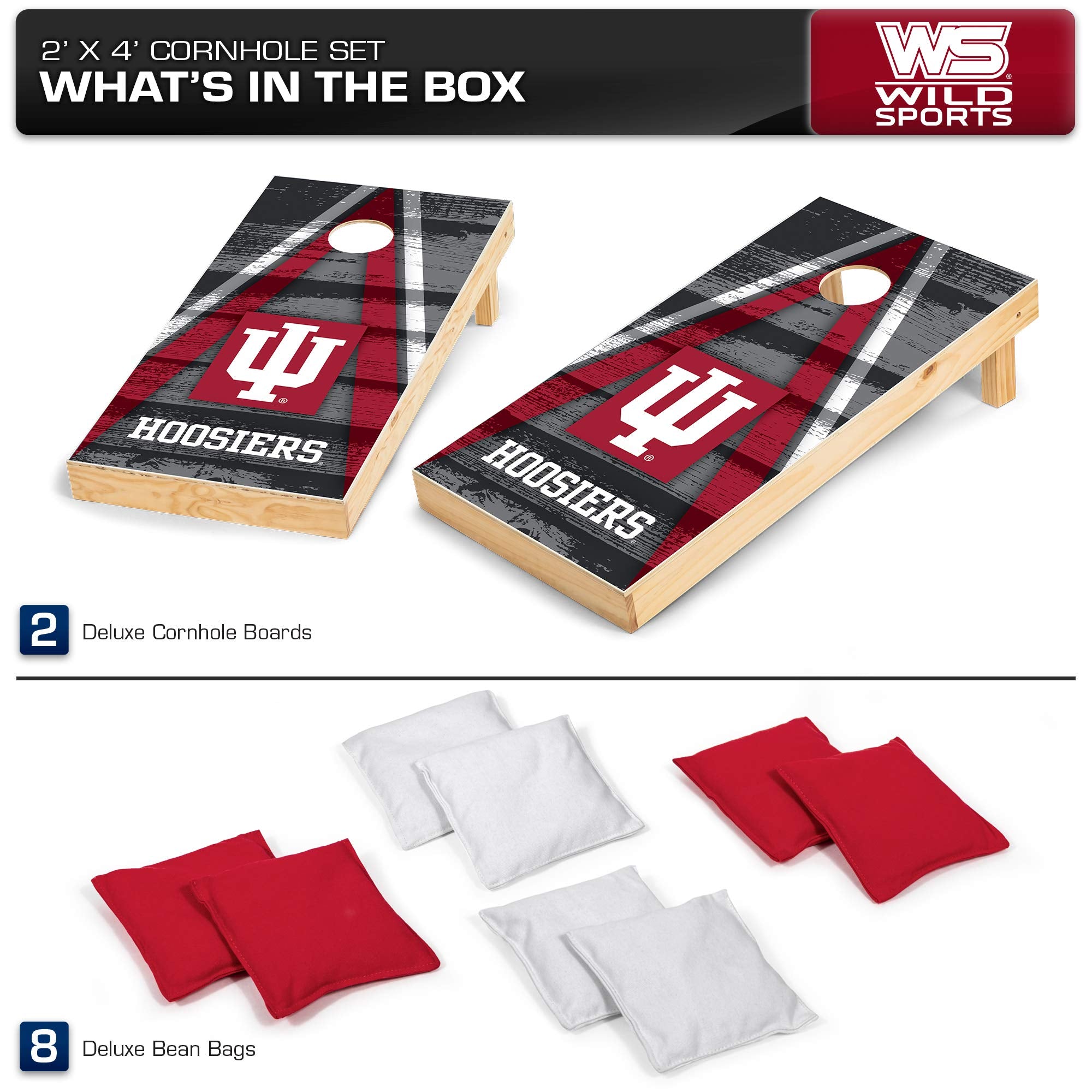Wild Sports 2' x 4' Wood Tournament Cornhole Set - Direct Printed - Indiana Hoosiers- perfect for Backyard, Beach, Park, Tailgates, Outdoors and Indoors - Sports Collectibles, Sports Memorabilia, Sports Fan Shop, Sports Gifts