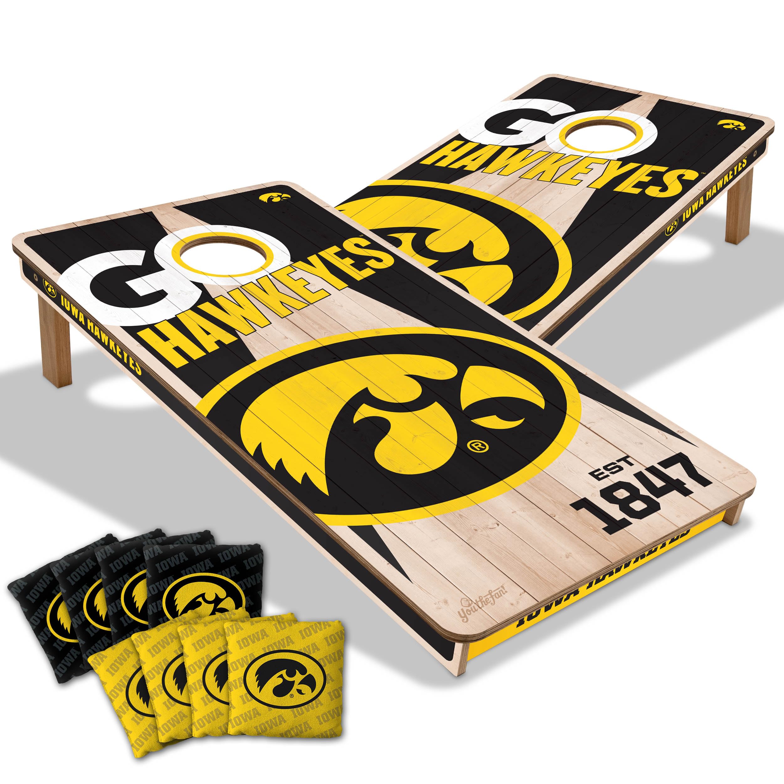 YouTheFan NCAA Iowa Hawkeyes 2’ x 4’ Professional Wood Cornhole Game with Logo Bags - Sports Collectibles, Sports Memorabilia, Sports Fan Shop, Sports Gifts