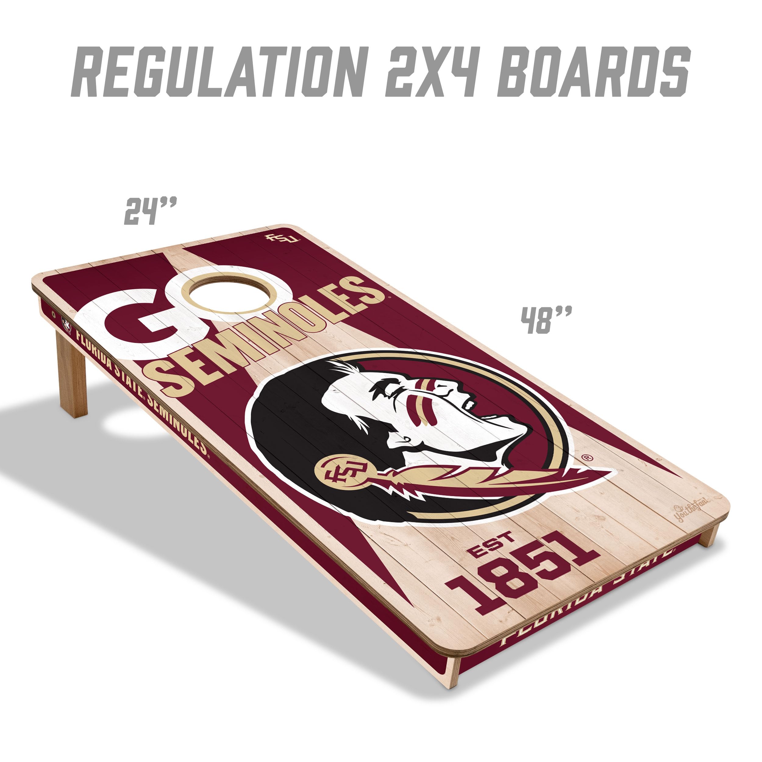 YouTheFan NCAA Florida State Seminoles 2’ x 4’ Professional Wood Cornhole Game with Logo Bags - Sports Collectibles, Sports Memorabilia, Sports Fan Shop, Sports Gifts