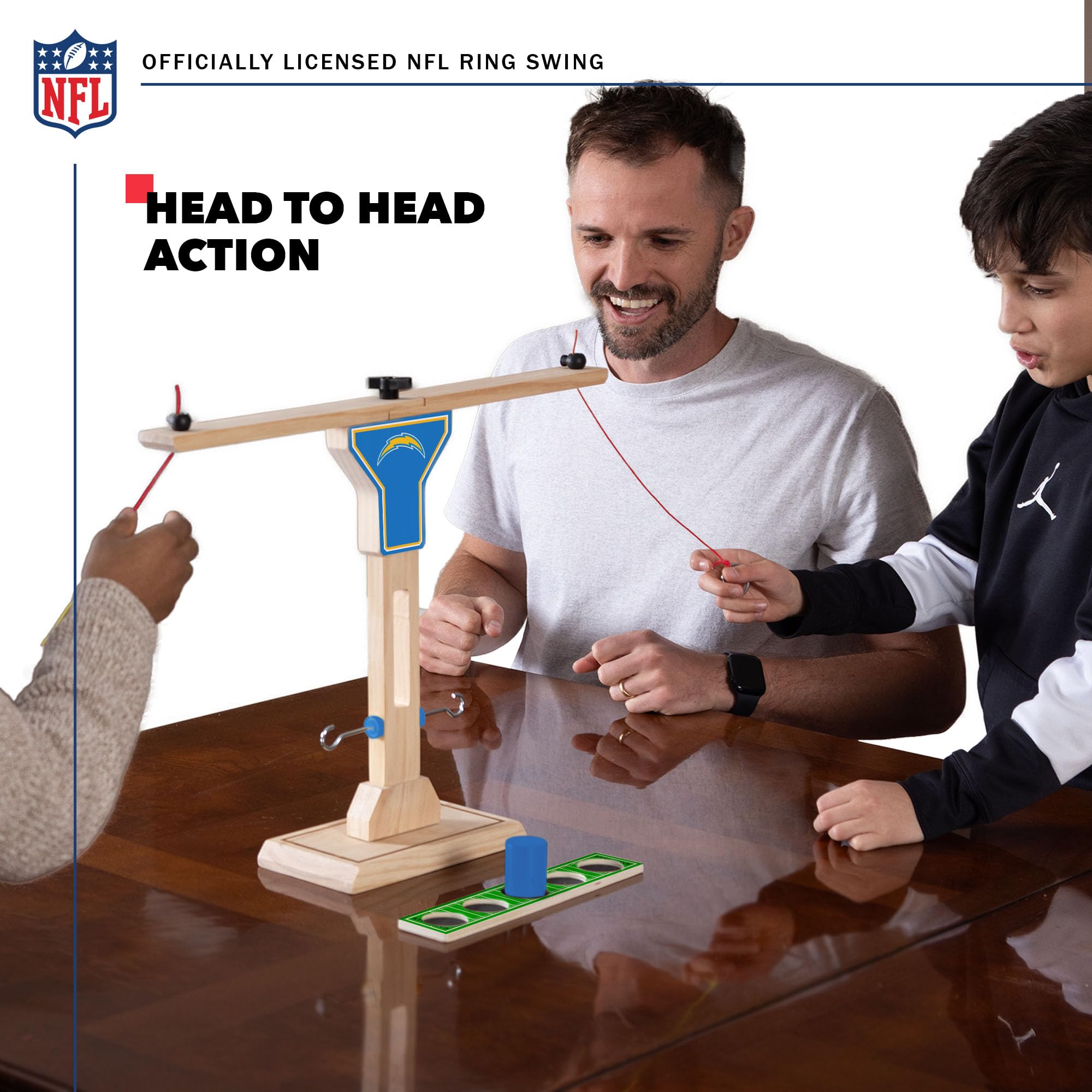 Wild Sports NFL Los Angeles Chargers Wooden Ring Swing Battle - Head-to-Head Ring Toss Hook & Ring Game for NFL Fans - Sports Collectibles, Sports Memorabilia, Sports Fan Shop, Sports Gifts