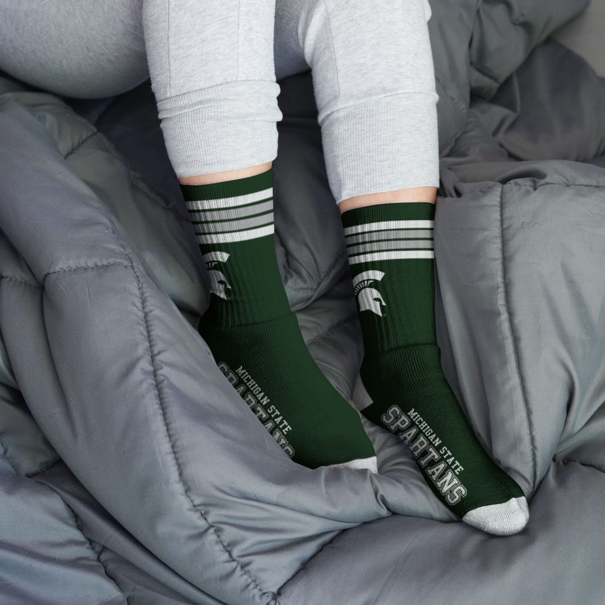 For Bare Feet NCAA Michigan State Spartans 4 Stripe Deuce Crew Sock Team Color LARGE - Sports Gifts, Sports Memorabilia, Sports Collectibles, Fan Shop