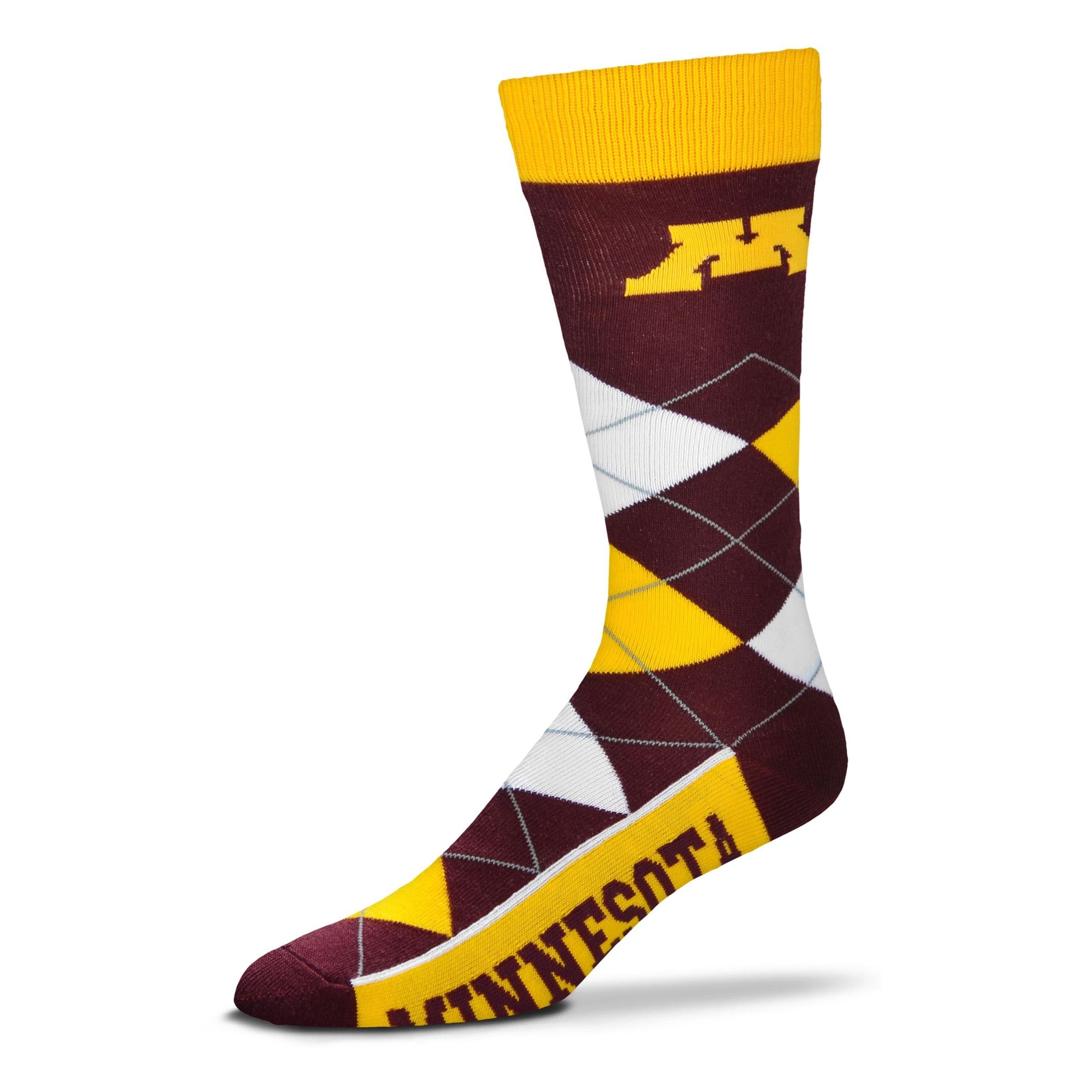 For Bare Feet FBF NCAA Minnesota Golden Gophers Argyle Line Up Dress Sock Team Color OSFM, (V-5057ARG-950352 -FA22) - Sports Gifts, Sports Memorabilia, Sports Collectibles, Fan Shop