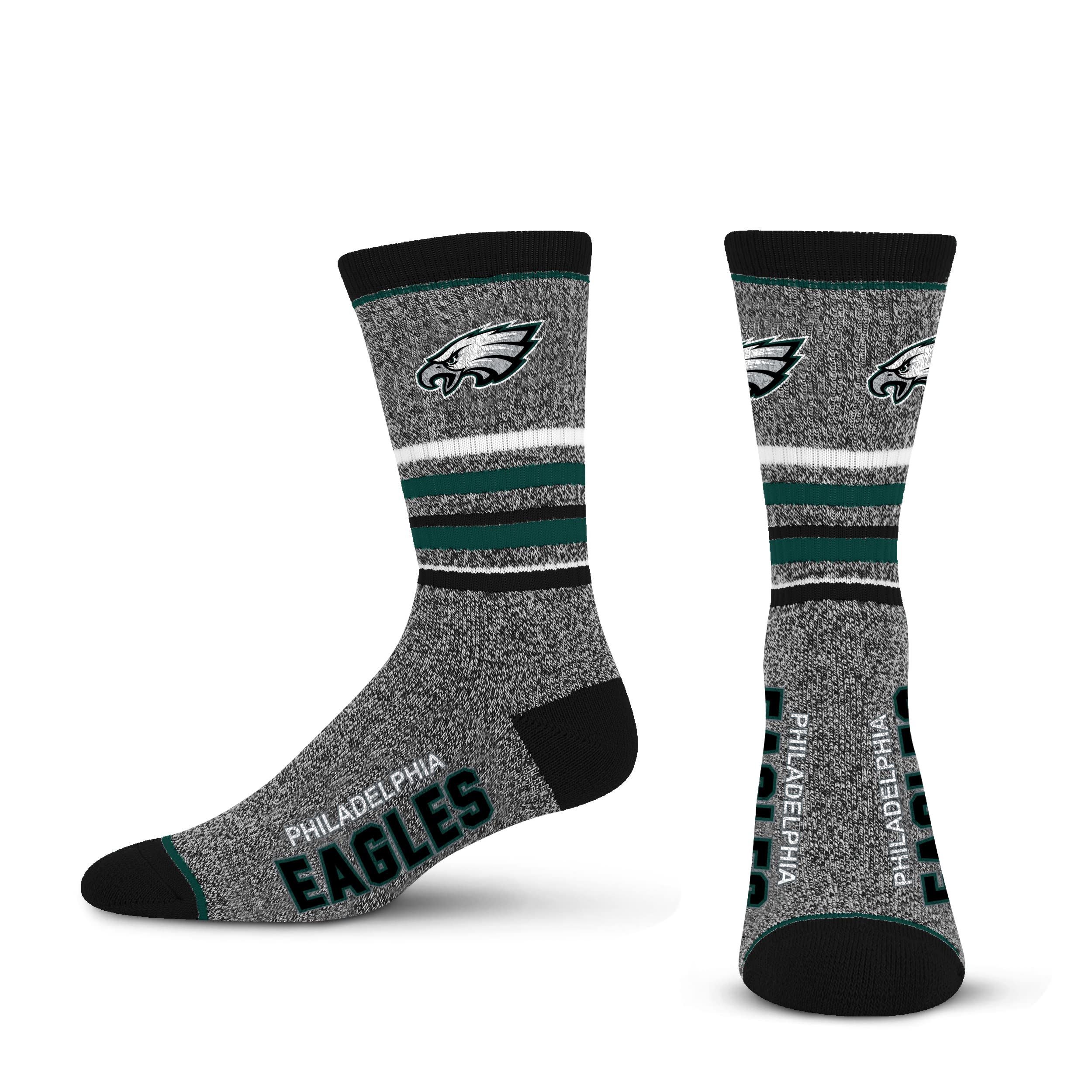 For Bare Feet Mens NFL Philadelphia Eagles 5 Star Crew Sock Marble Grey Large - Sports Gifts, Sports Memorabilia, Sports Collectibles, Fan Shop