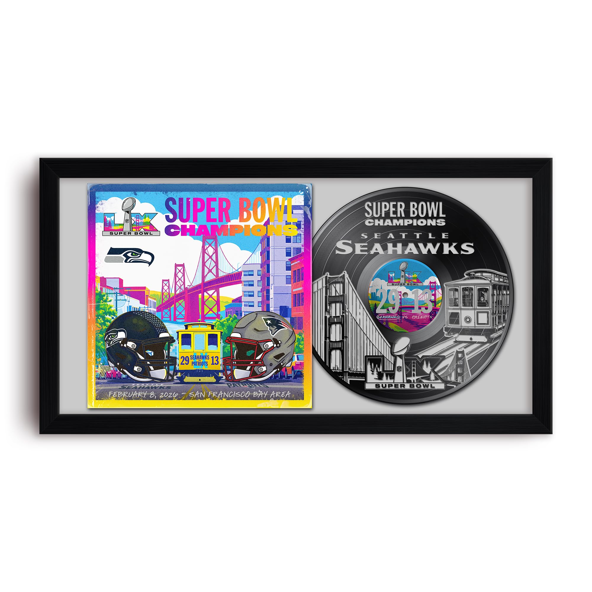 Seattle Seahawks Super Bowl 60 Champions Vinyl Album Framed Art Print, Official NFL Football Wall Decor, 14 x 26 - Sports Gifts, Sports Memorabilia, Sports Collectibles, Fan Shop