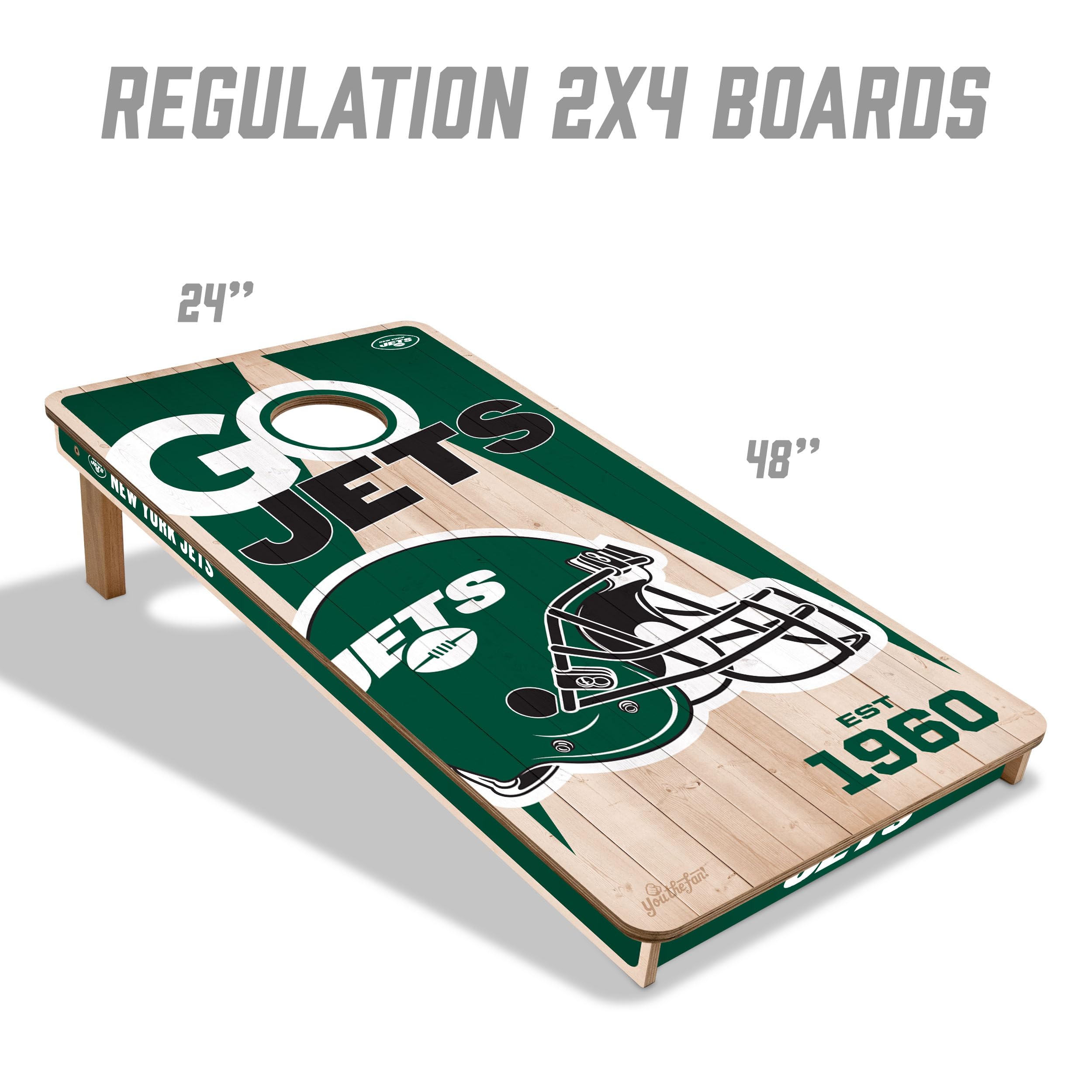 YouTheFan NFL New York Jets 2’ x 4’ Professional Wood Cornhole Game with Logo Bags - Sports Collectibles, Sports Memorabilia, Sports Fan Shop, Sports Gifts