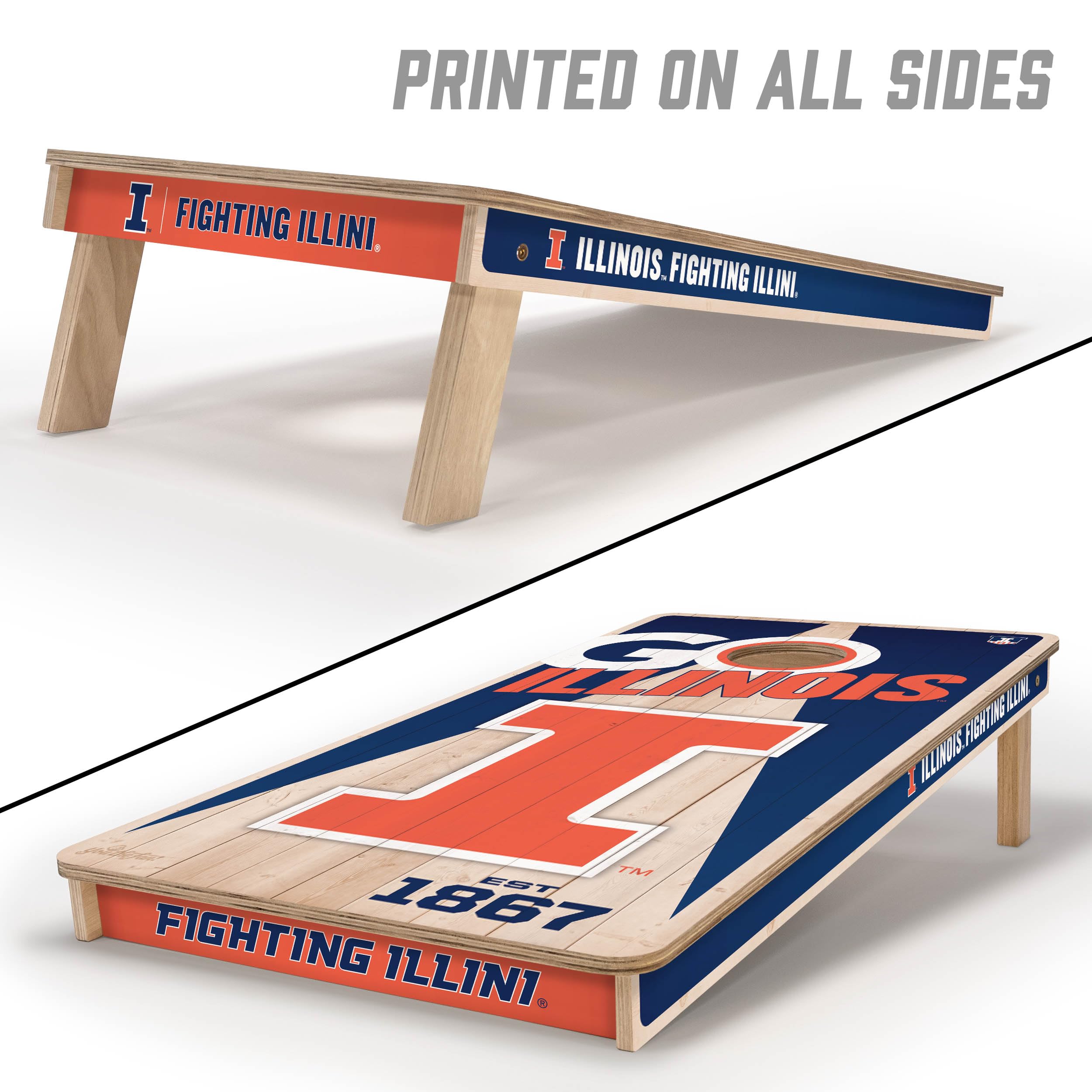 YouTheFan NCAA Illinois Fighting Illini 2’ x 4’ Professional Wood Cornhole Game with Logo Bags - Sports Collectibles, Sports Memorabilia, Sports Fan Shop, Sports Gifts