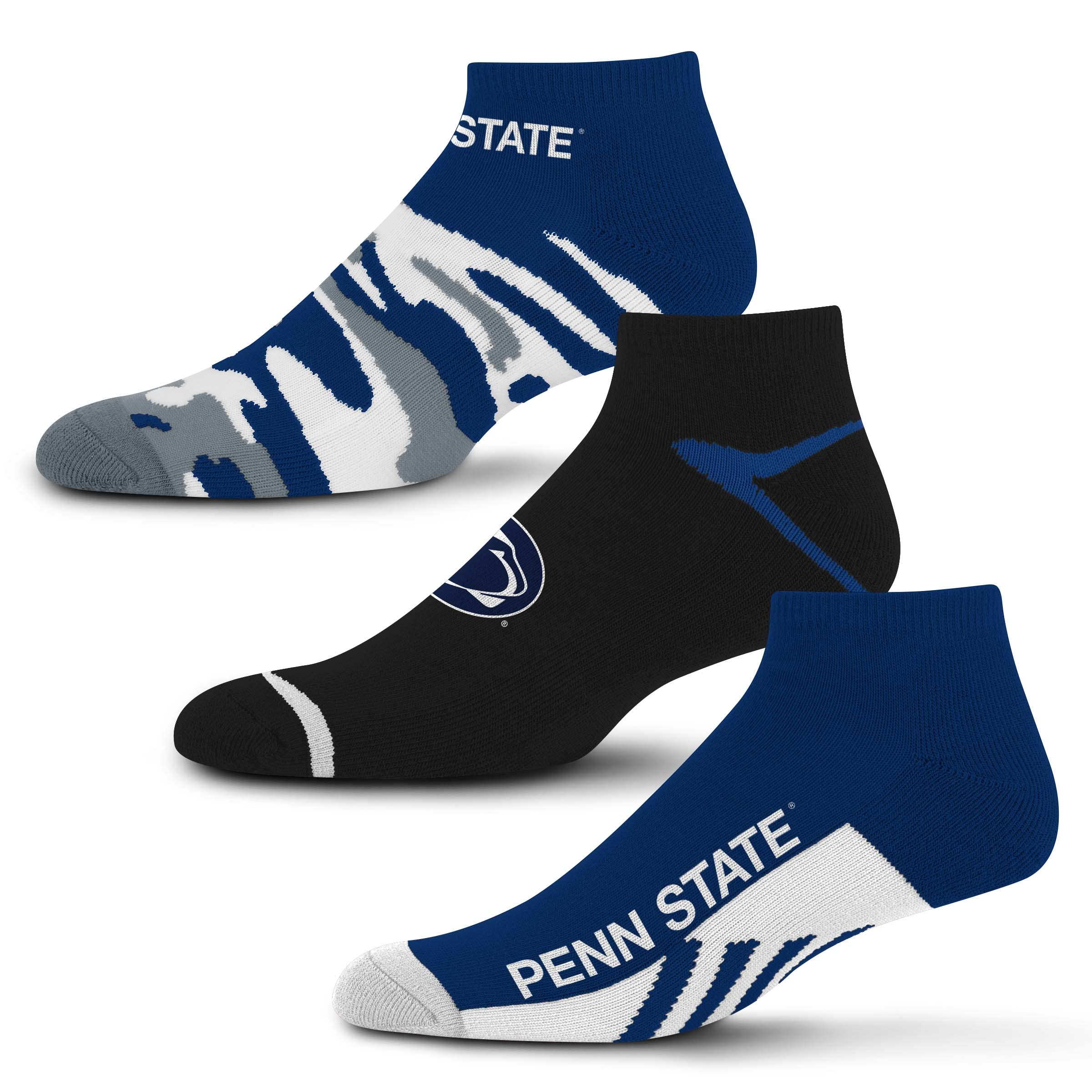 For Bare Feet NCAA Penn State Nittany Lions CAMO BOOM 3 Pack Ankle Sock Team Colors Large - Sports Gifts, Sports Memorabilia, Sports Collectibles, Fan Shop