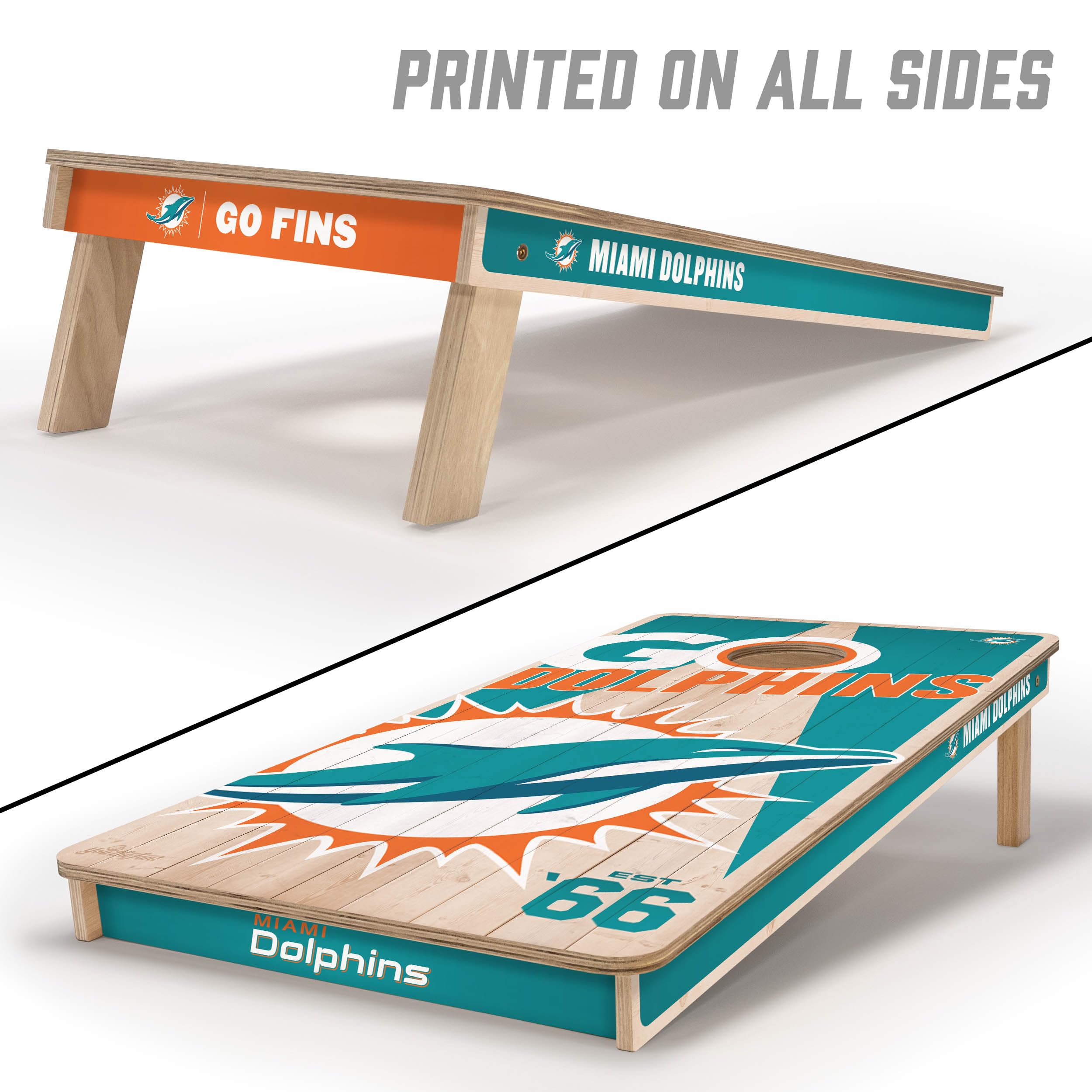 YouTheFan NFL Miami Dolphins 2’ x 4’ Professional Wood Cornhole Game with Logo Bags - Sports Collectibles, Sports Memorabilia, Sports Fan Shop, Sports Gifts