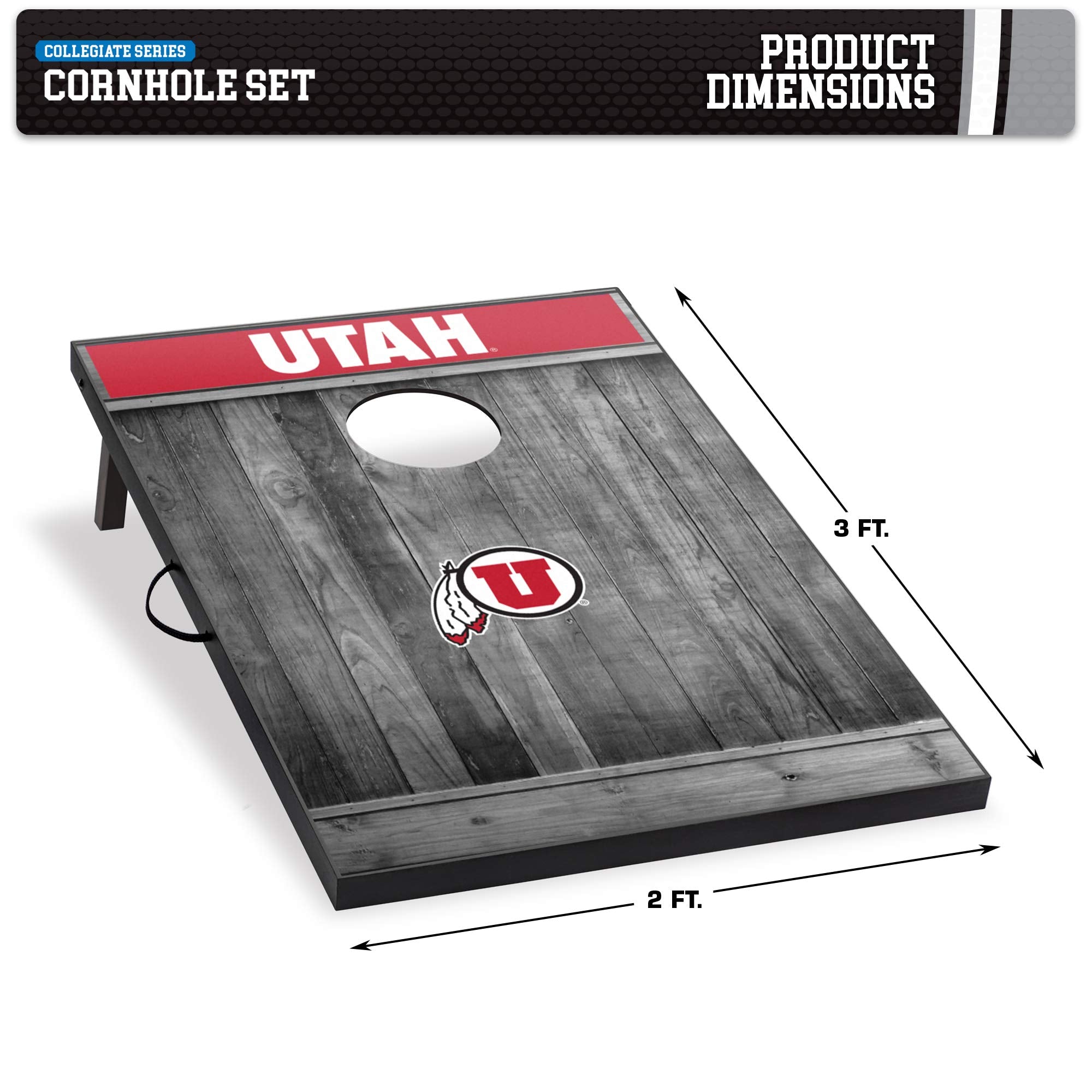 Wild Sports 2'x3' MDF Wood NCAA College Utah Utes Cornhole Set - Gray Wood Design - Sports Collectibles, Sports Memorabilia, Sports Fan Shop, Sports Gifts
