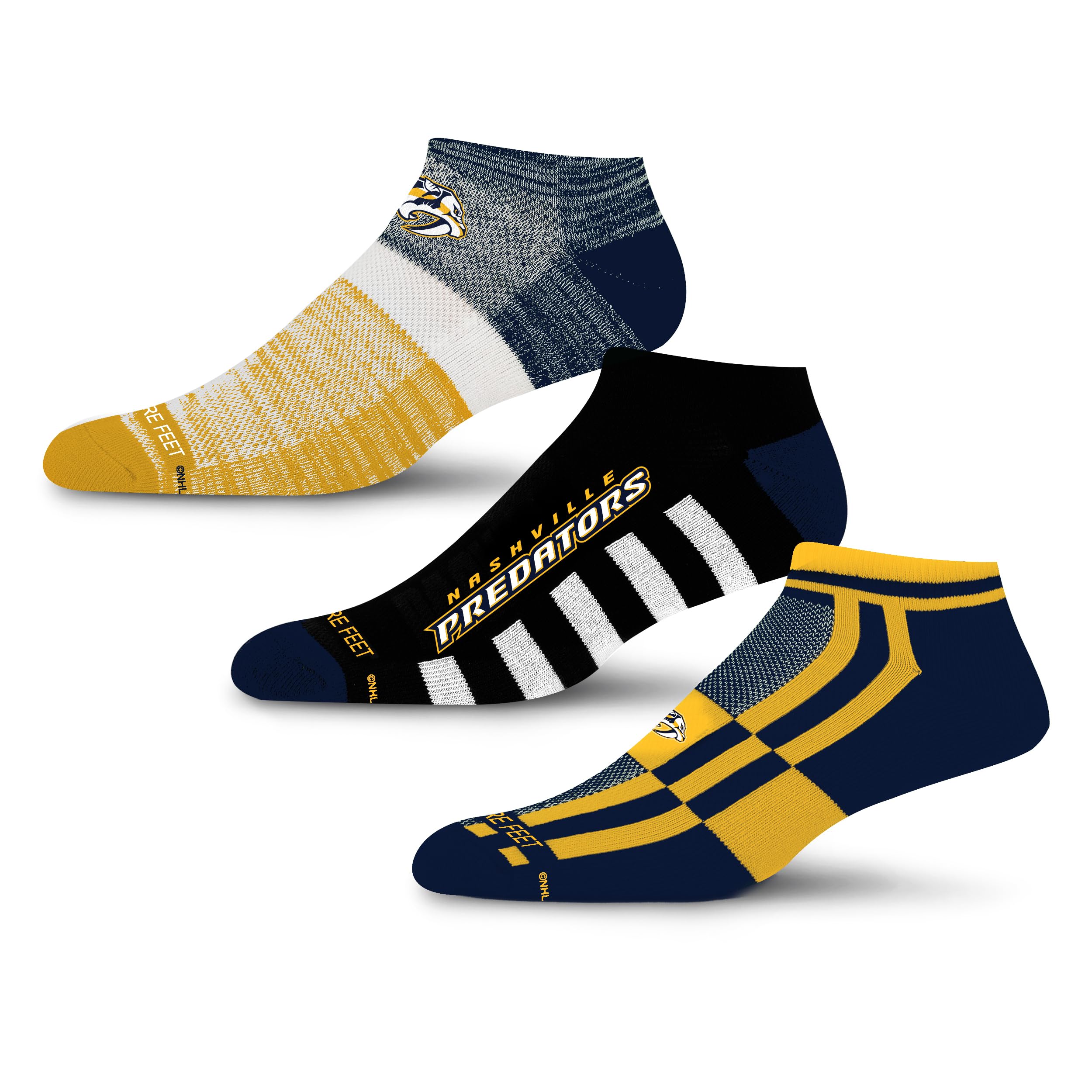 For Bare Feet NHL NASHVILLE PREDATORS Stripe Stack 3 Pack Ankle Sock Team Colors Large - Sports Gifts, Sports Memorabilia, Sports Collectibles, Fan Shop