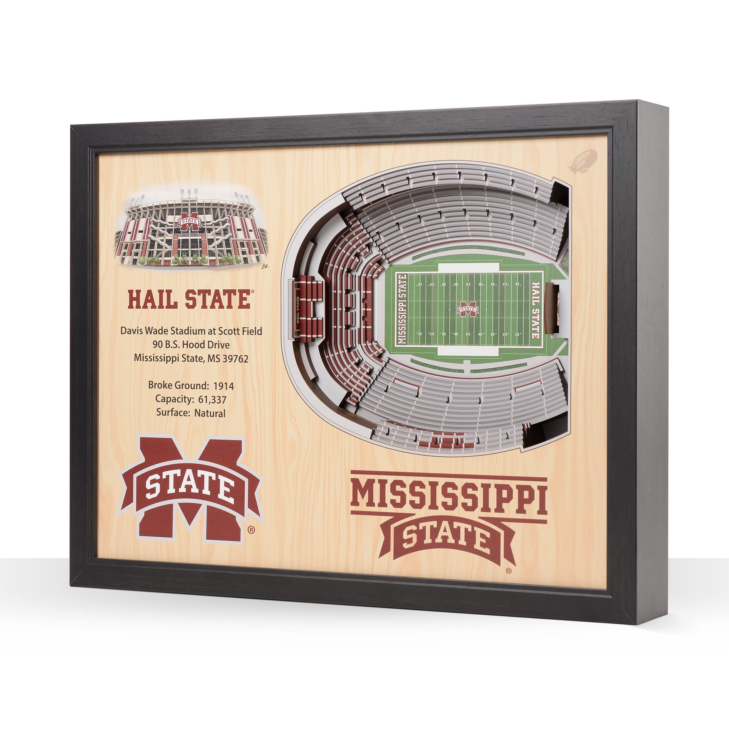 YouTheFan NCAA Mississippi State Bulldogs 25-Layer StadiumViews 3D Wall Art - Davis Wade Stadium at Scott Field, Brown - Sports Collectibles, Sports Memorabilia, Sports Fan Shop, Sports Gifts