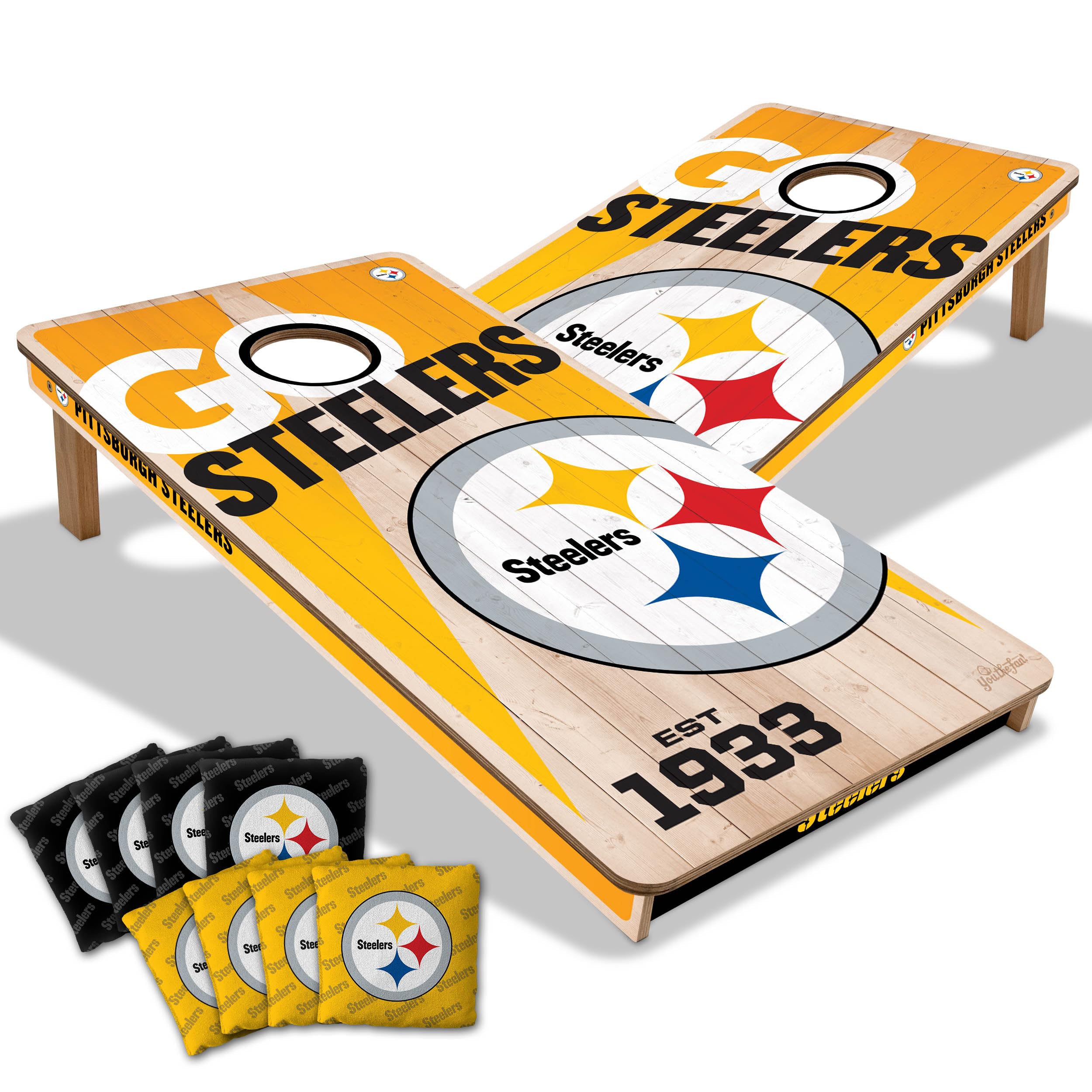 YouTheFan NFL Pittsburgh Steelers 2’ x 4’ Professional Wood Cornhole Game with Logo Bags - Sports Collectibles, Sports Memorabilia, Sports Fan Shop, Sports Gifts