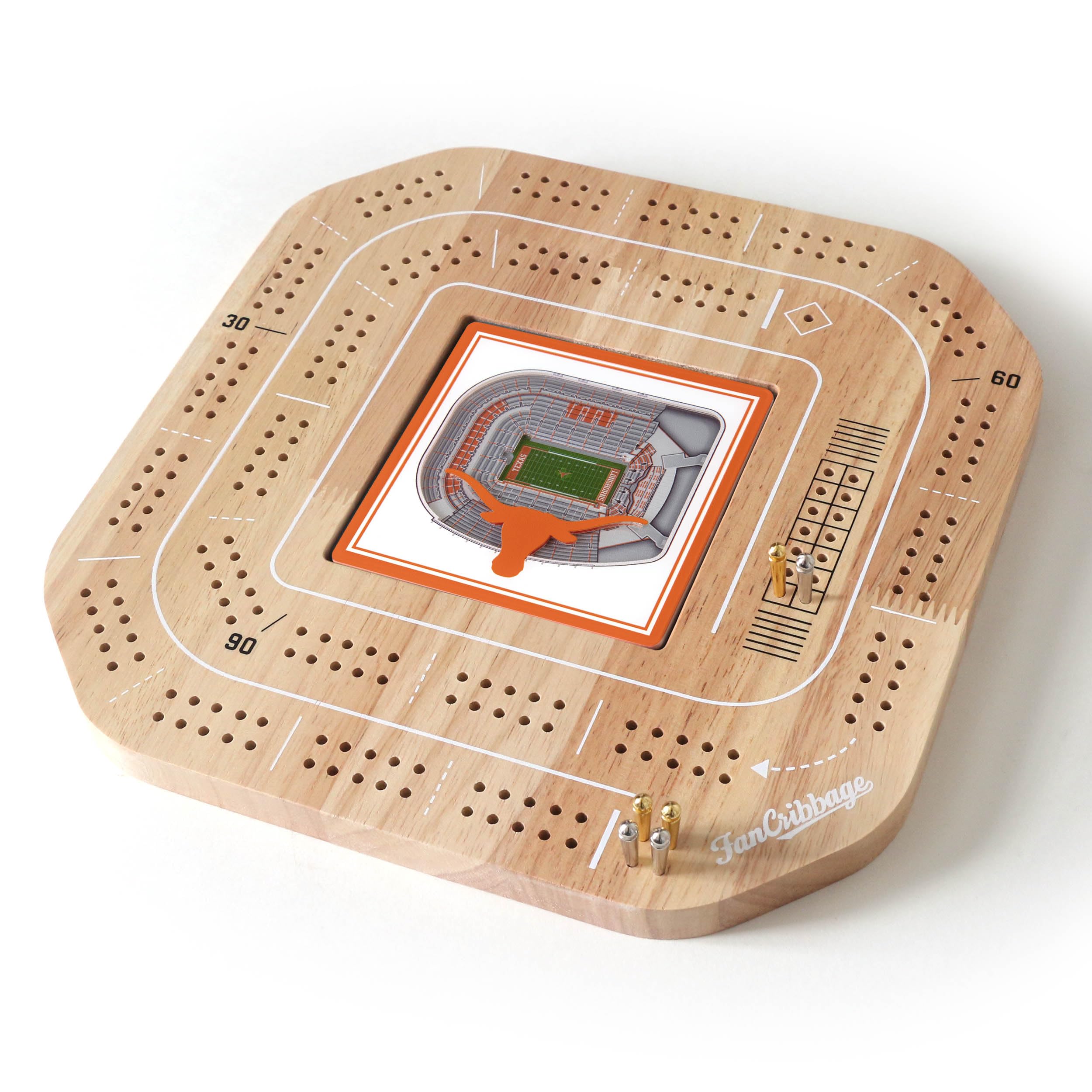 YouTheFan NCAA Texas Longhorns Licensed Fan Cribbage Wood Board Game - Sports Collectibles, Sports Memorabilia, Sports Fan Shop, Sports Gifts