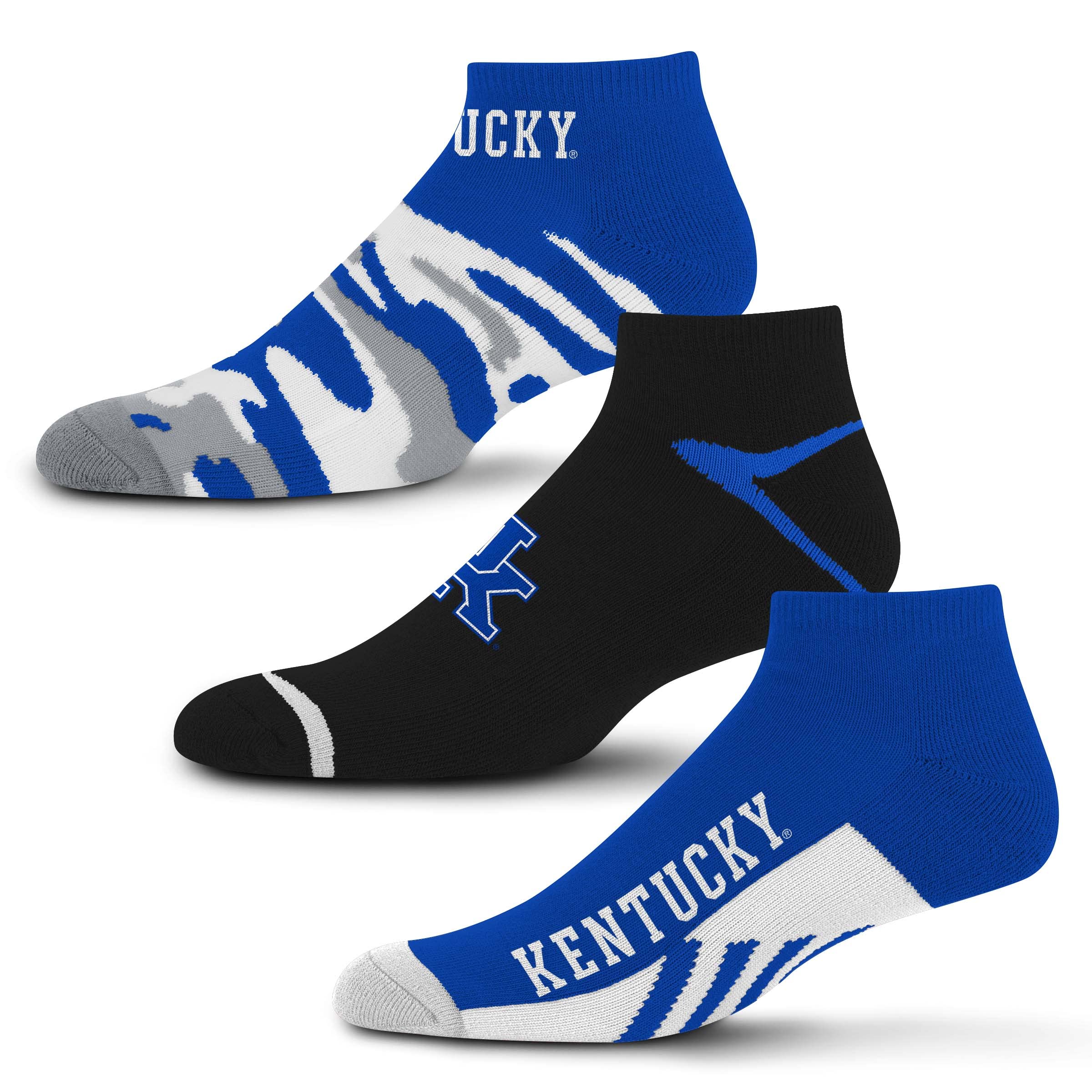For Bare Feet NCAA Kentucky Wildcats CAMO BOOM 3 Pack Ankle Sock Team Colors Large - Sports Gifts, Sports Memorabilia, Sports Collectibles, Fan Shop