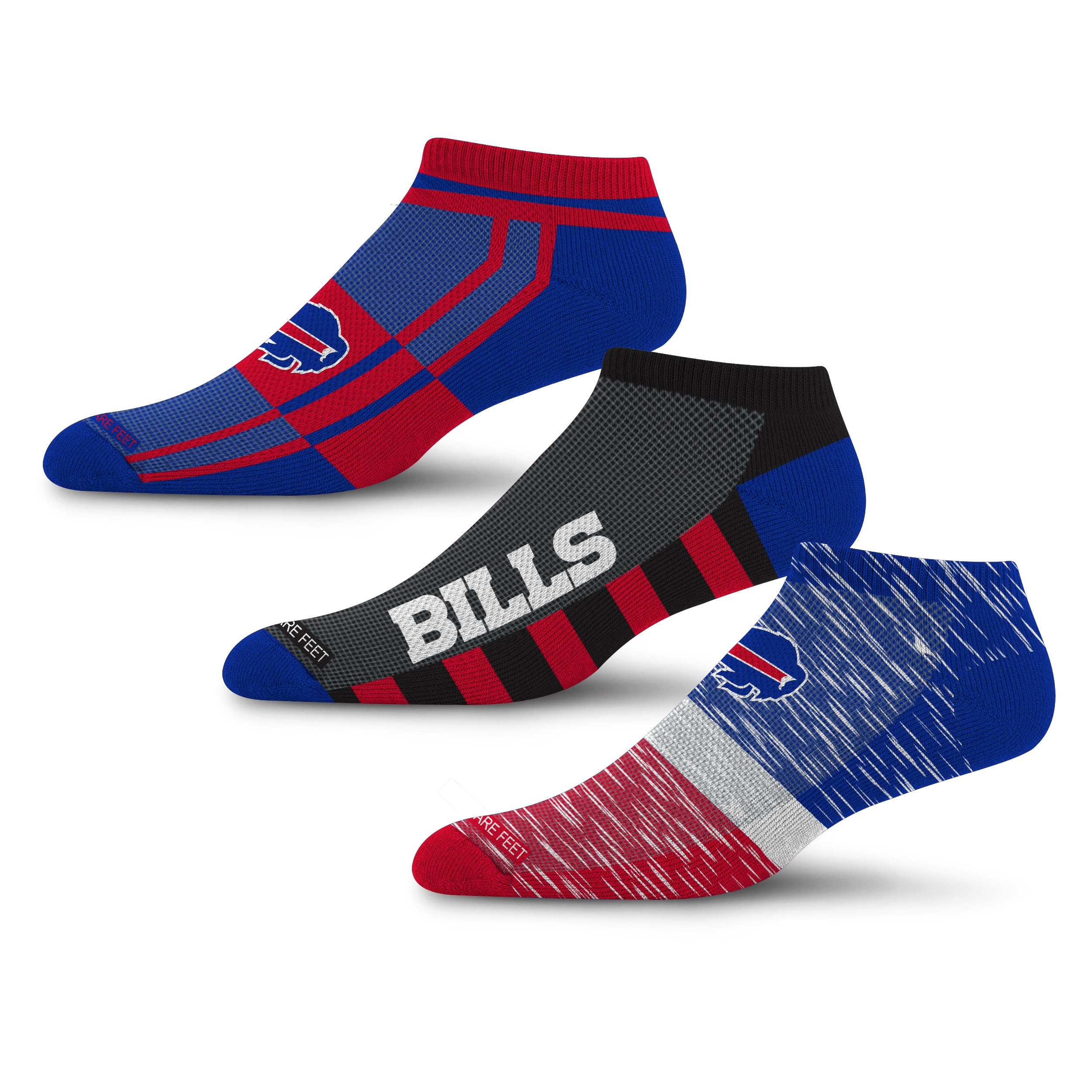For Bare Feet NFL BUFFALO BILLS Stripe Stack 3 Pack Ankle Sock Team Colors Large - Sports Gifts, Sports Memorabilia, Sports Collectibles, Fan Shop
