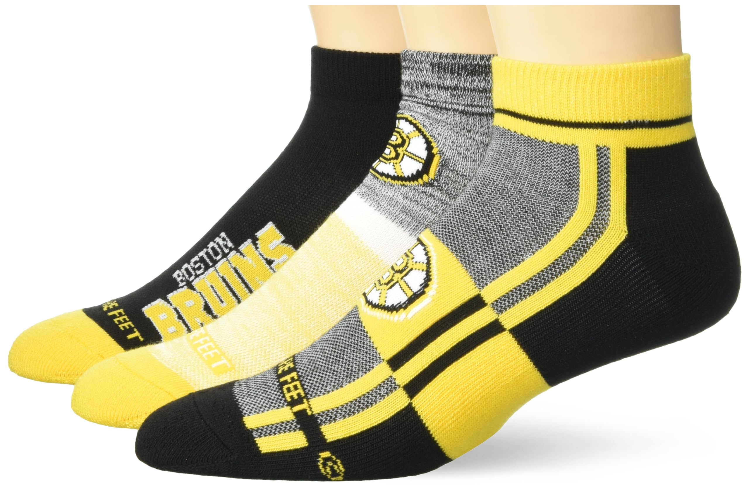 For Bare Feet NHL BOSTON BRUINS Stripe Stack 3 Pack Ankle Sock Team Colors Large - Sports Gifts, Sports Memorabilia, Sports Collectibles, Fan Shop