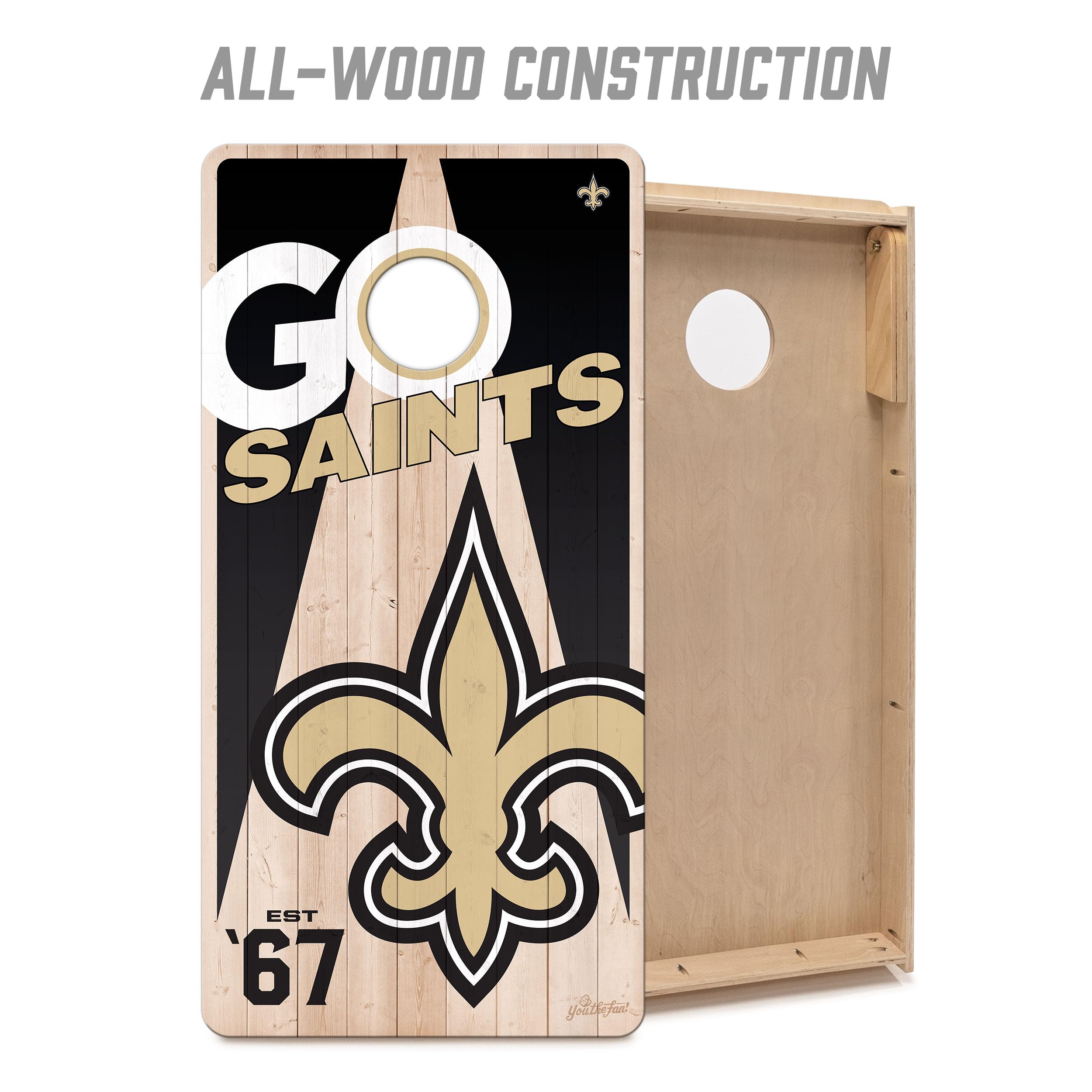 YouTheFan NFL New Orleans Saints 2’ x 4’ Professional Wood Cornhole Game with Logo Bags - Sports Collectibles, Sports Memorabilia, Sports Fan Shop, Sports Gifts