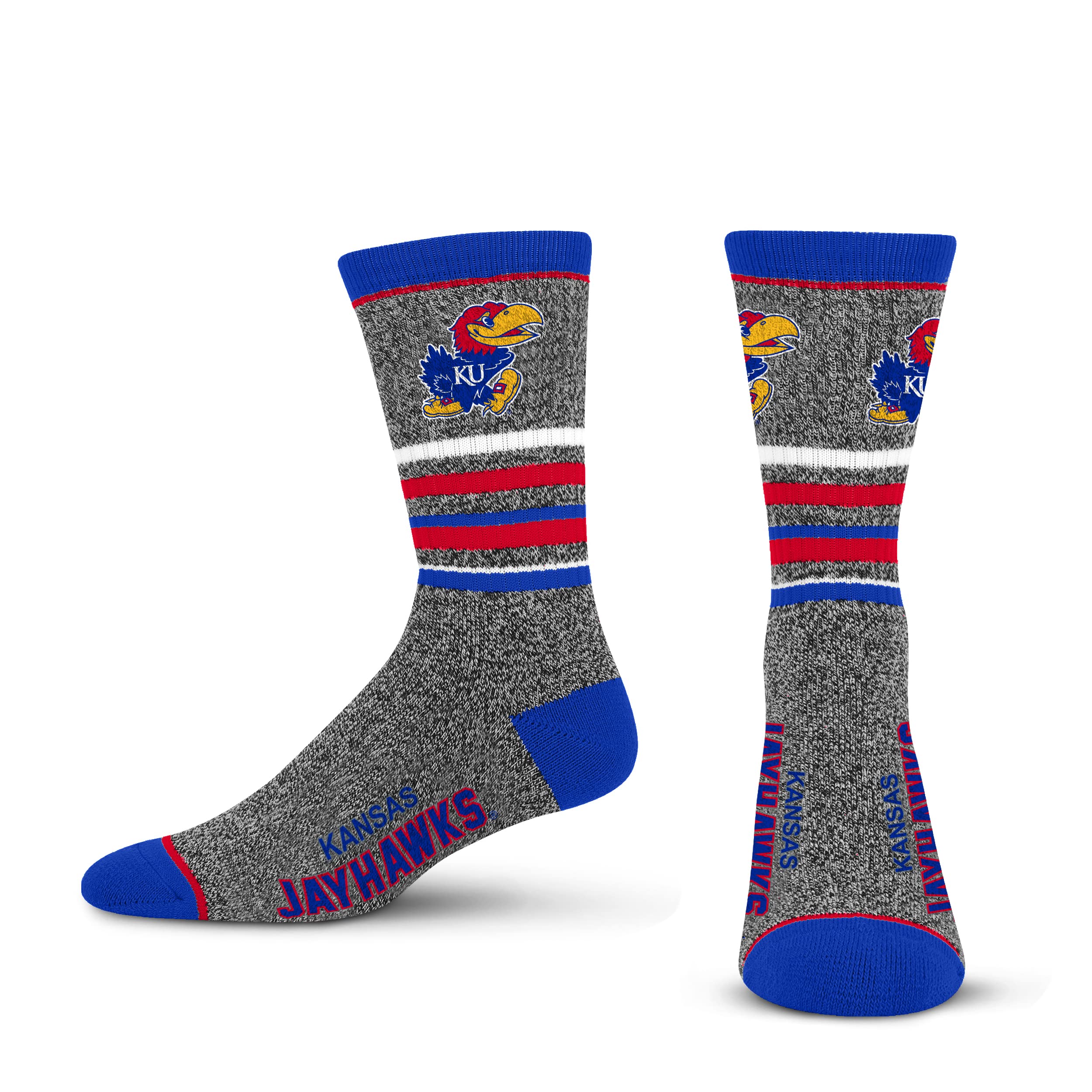 For Bare Feet Mens NCAA Kansas Jayhawks 5 Star Crew Sock Marble Grey Large - Sports Gifts, Sports Memorabilia, Sports Collectibles, Fan Shop