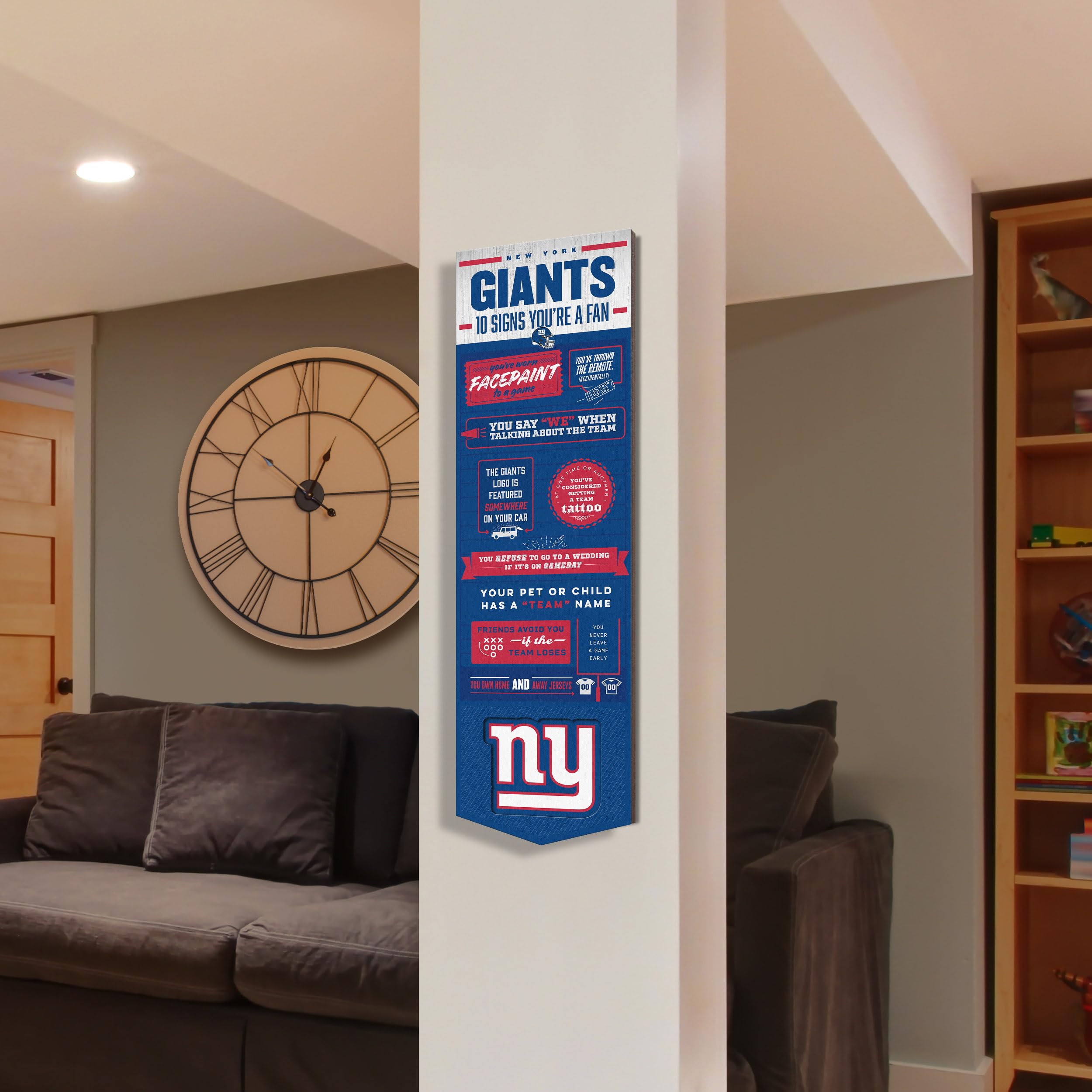 YouTheFan Officially-licensed NFL New York Giants 6x19 Top 10 Signs Banner - humorous descriptions - fun sports fan phrases, original design, indoor team wall decor fan gift - Sports Collectibles, Sports Memorabilia, Sports Fan Shop, Sports Gifts