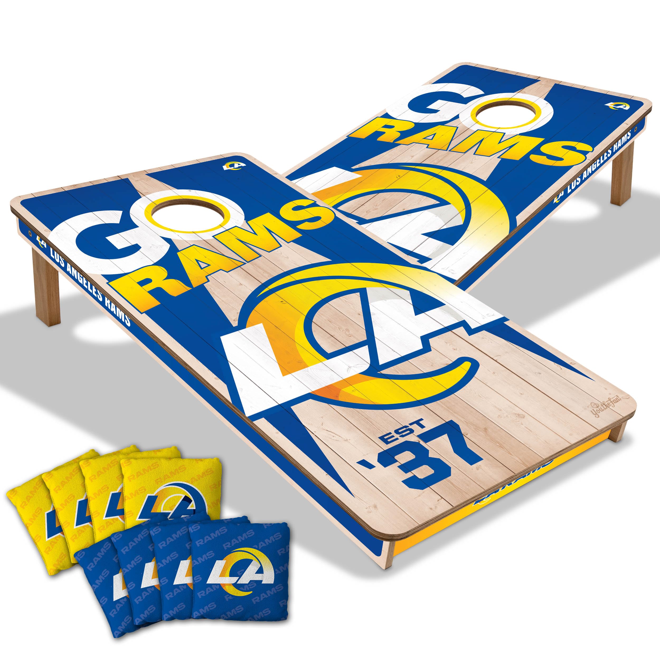 YouTheFan NFL Los Angeles Rams 2’ x 4’ Professional Wood Cornhole Game with Logo Bags - Sports Collectibles, Sports Memorabilia, Sports Fan Shop, Sports Gifts