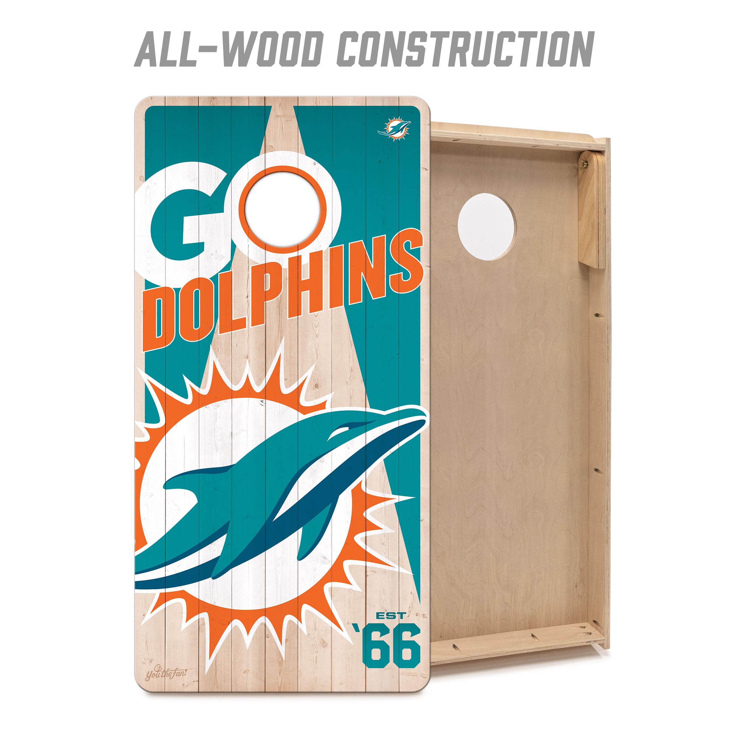 YouTheFan NFL Miami Dolphins 2’ x 4’ Professional Wood Cornhole Game with Logo Bags - Sports Collectibles, Sports Memorabilia, Sports Fan Shop, Sports Gifts