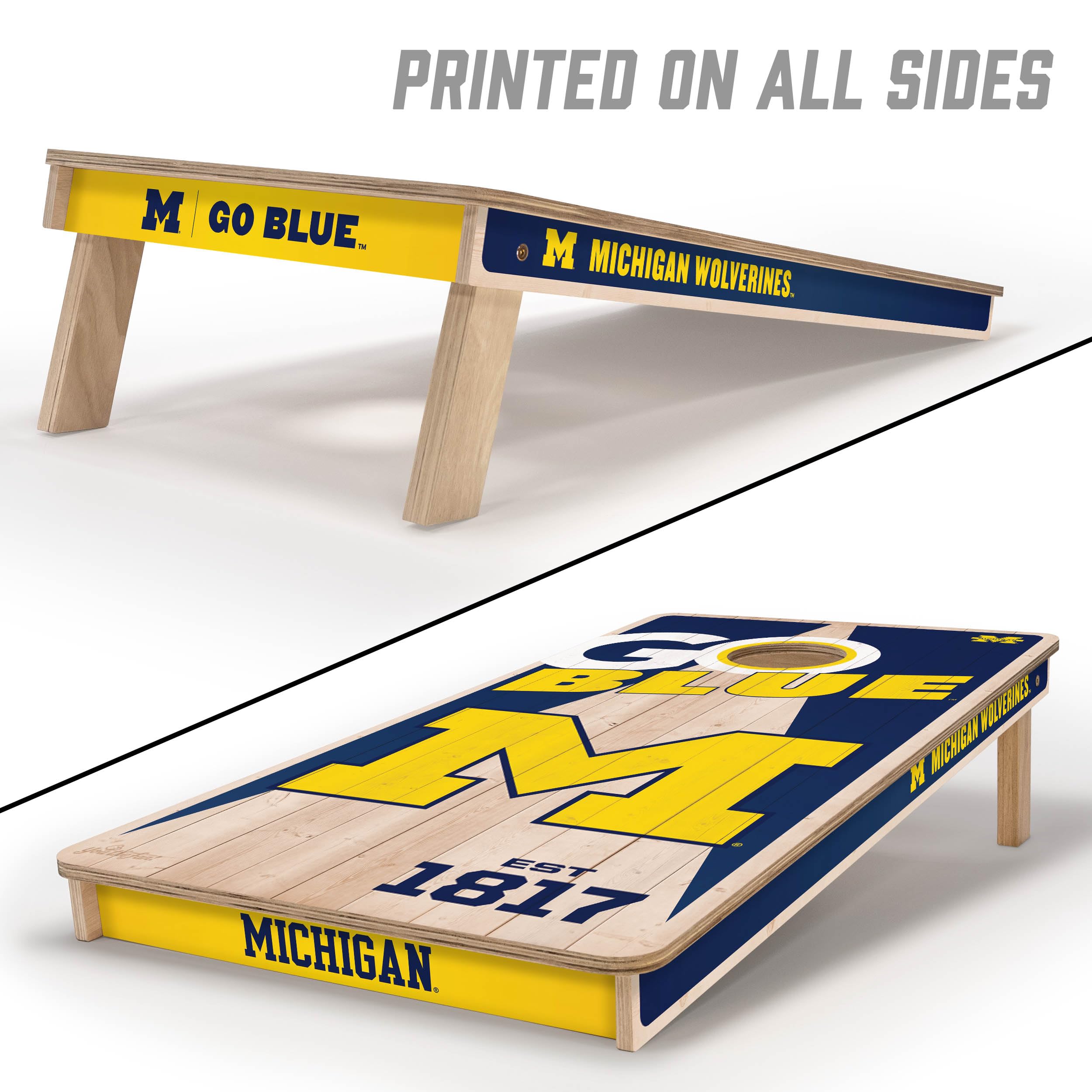 YouTheFan NCAA Michigan Wolverines 2’ x 4’ Professional Wood Cornhole Game with Logo Bags - Sports Collectibles, Sports Memorabilia, Sports Fan Shop, Sports Gifts
