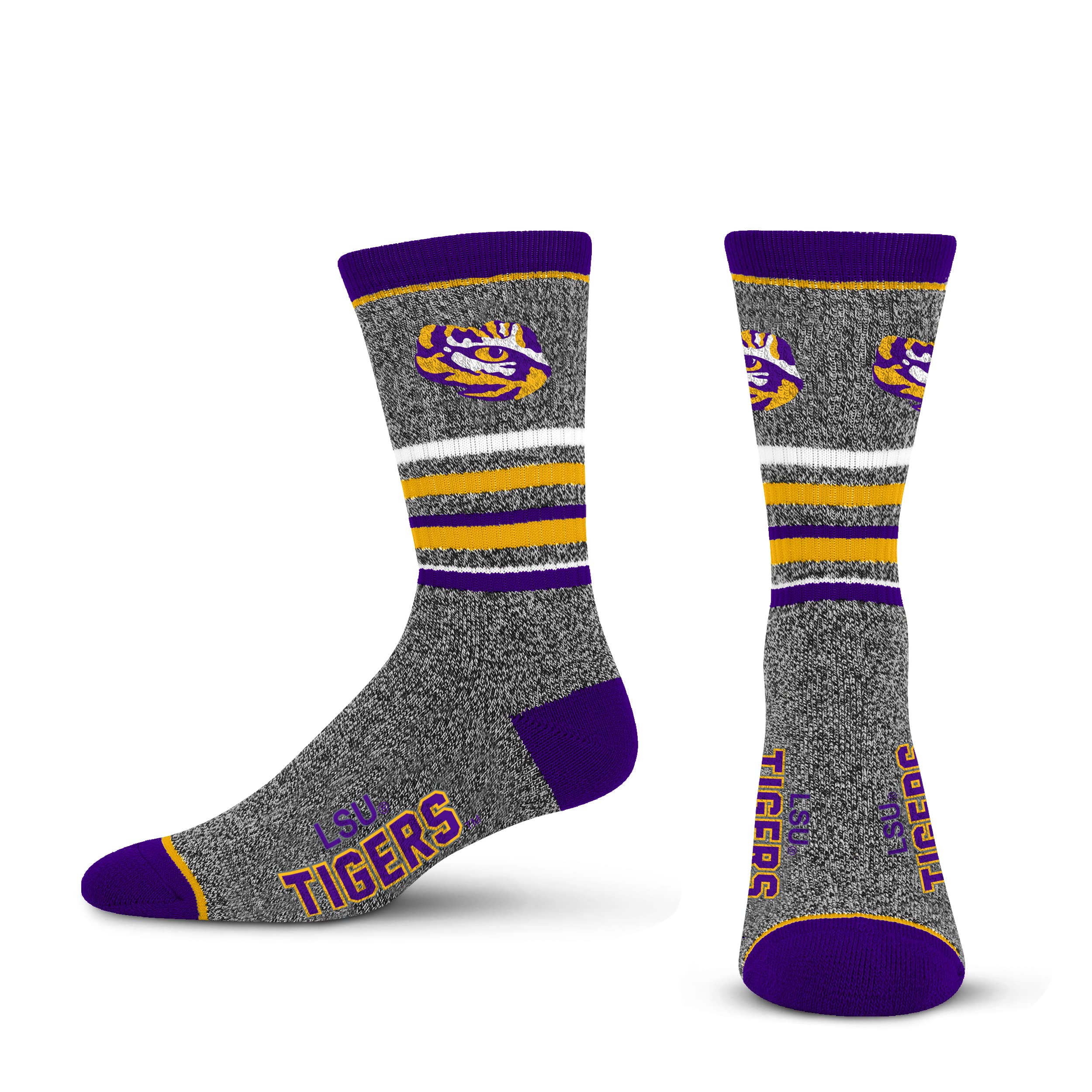 For Bare Feet Mens NCAA LSU Tigers 5 Star Crew Sock Marble Grey Large - Sports Gifts, Sports Memorabilia, Sports Collectibles, Fan Shop