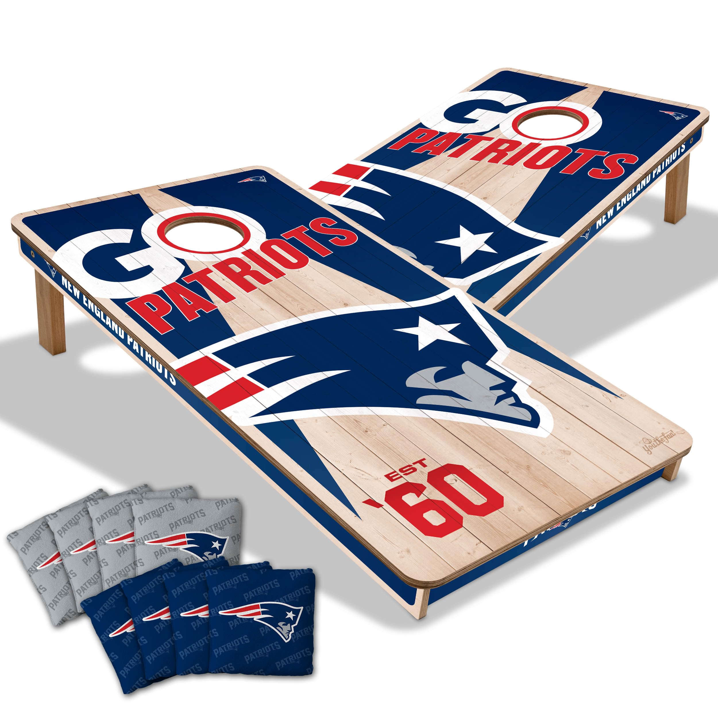 YouTheFan NFL New England Patriots 2’ x 4’ Professional Wood Cornhole Game with Logo Bags - Sports Collectibles, Sports Memorabilia, Sports Fan Shop, Sports Gifts