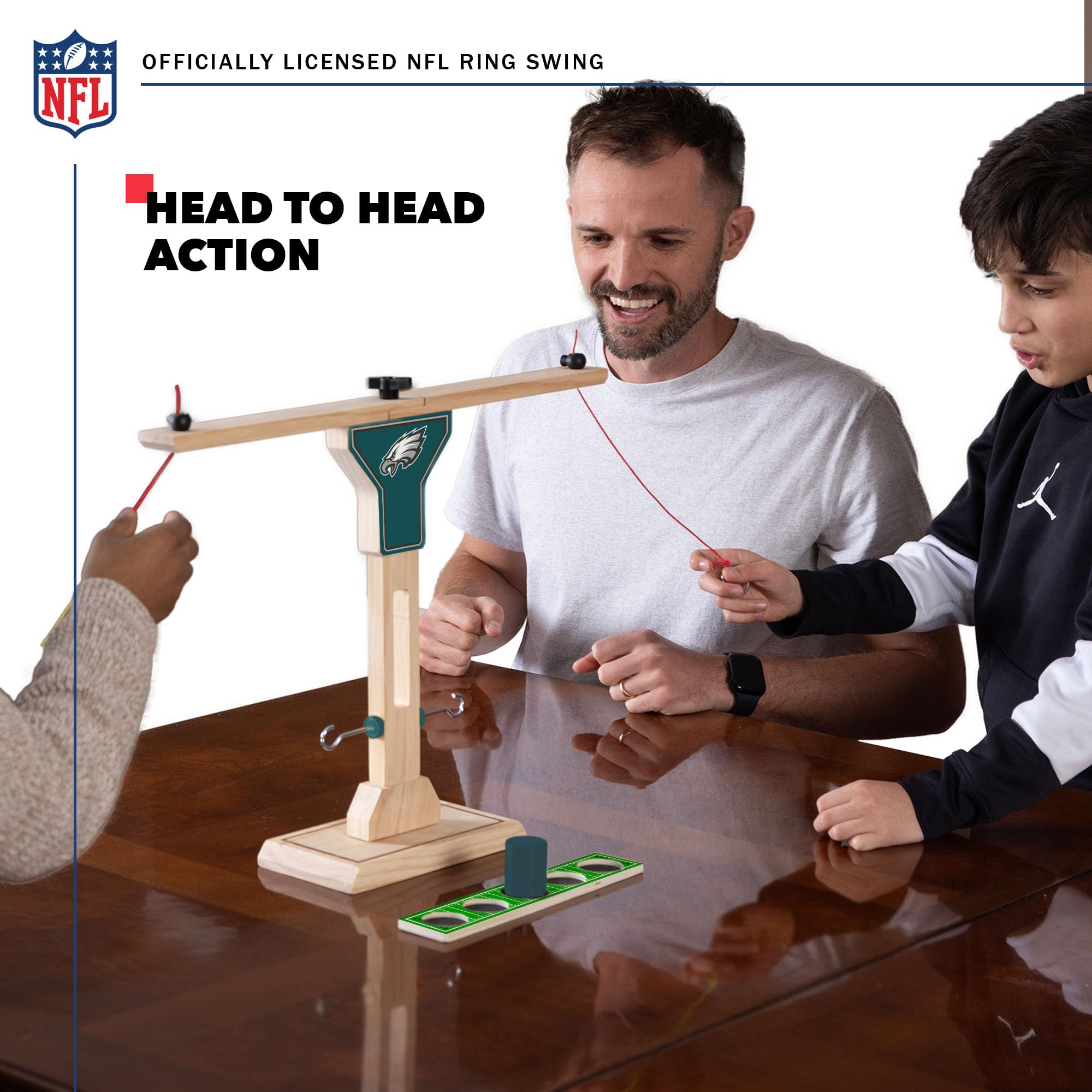 Wild Sports NFL Philadelphia Eagles Wooden Ring Swing Battle - Head-to-Head Ring Toss Hook & Ring Game for NFL Fans - Sports Collectibles, Sports Memorabilia, Sports Fan Shop, Sports Gifts