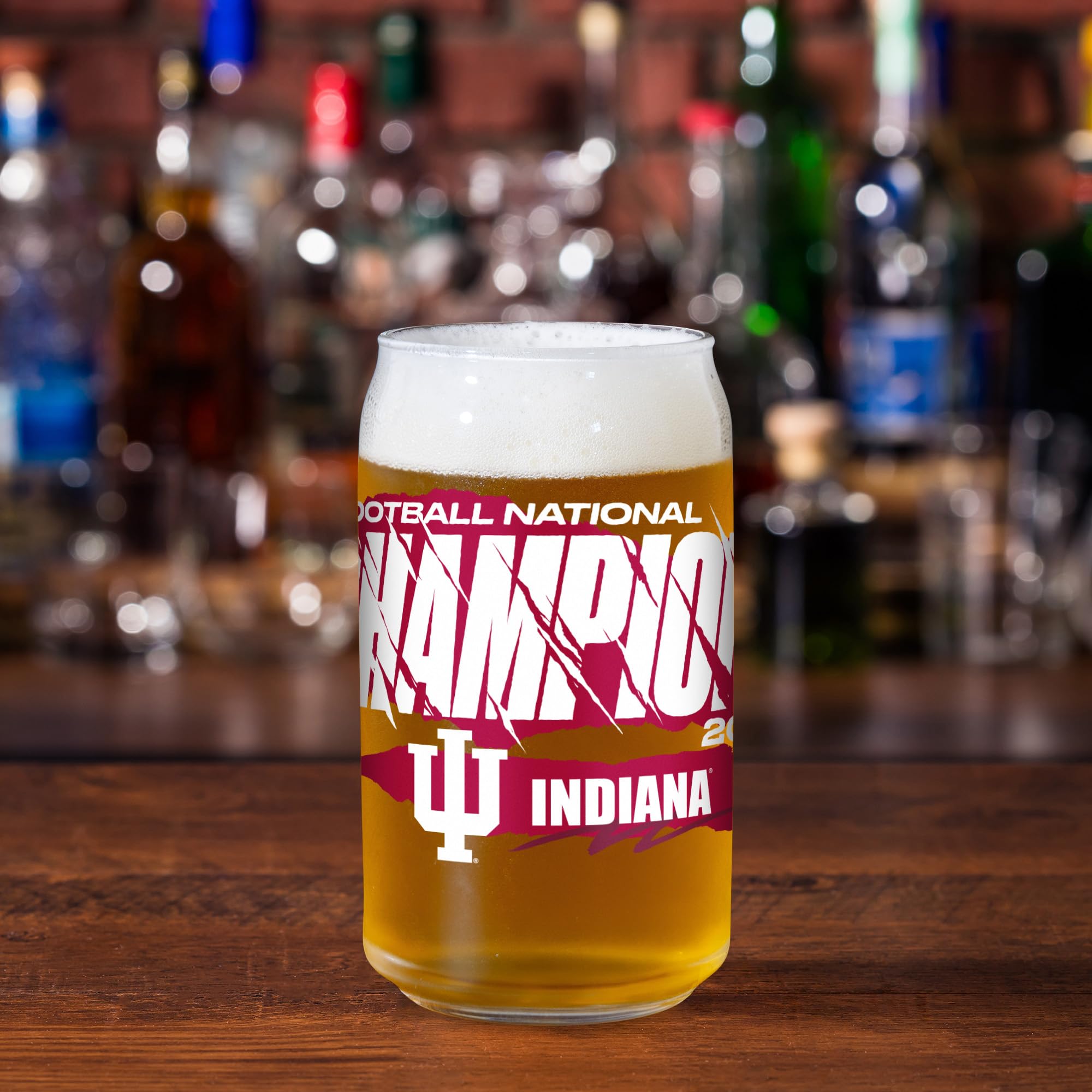 Rico Industries NCAA Indiana Hoosiers 2026 Football National Champions 16-oz Can Shaped Glass - Sports Gifts, Sports Memorabilia, Sports Collectibles, Fan Shop