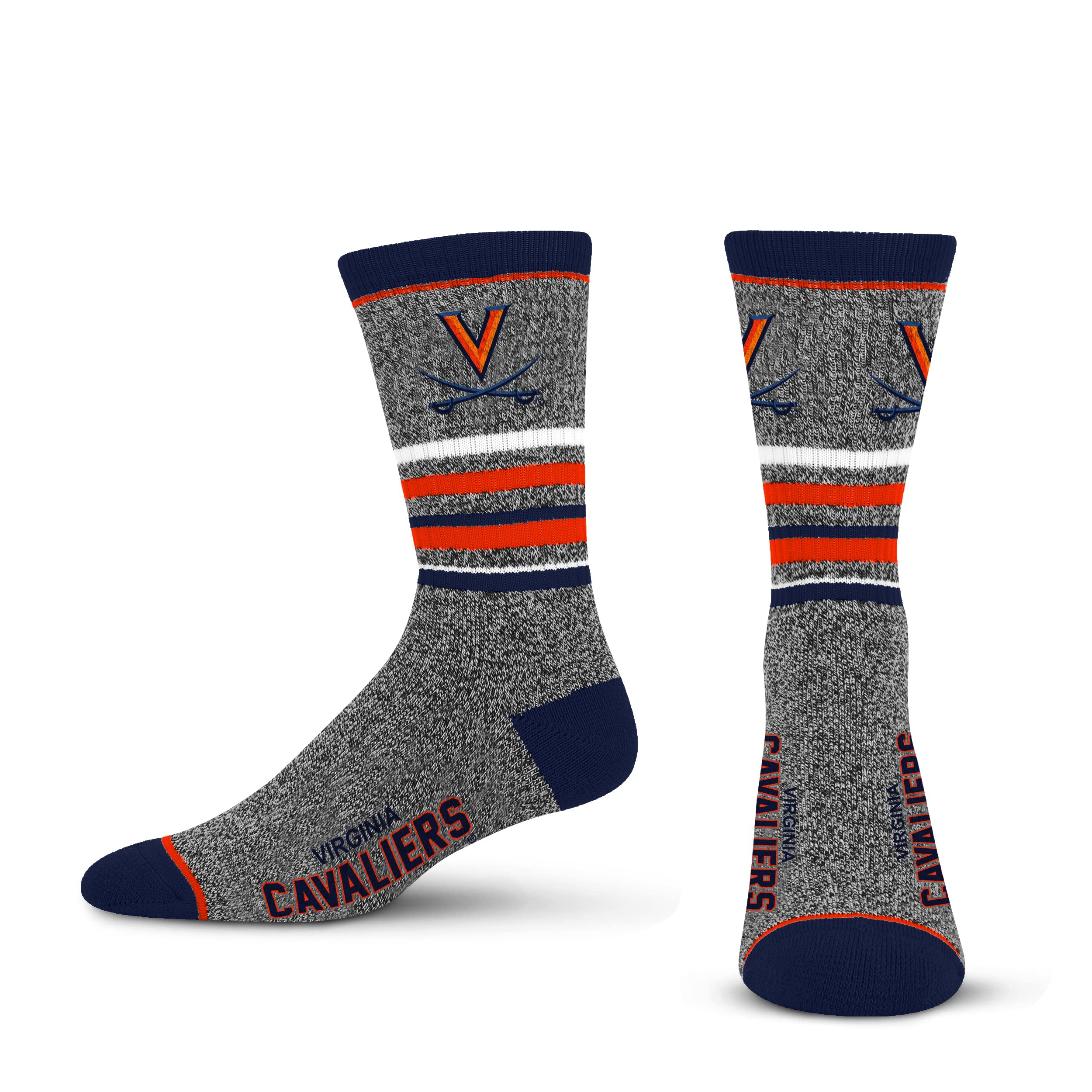 For Bare Feet Mens NCAA Virginia Cavaliers 5 Star Crew Sock Marble Grey Large - Sports Gifts, Sports Memorabilia, Sports Collectibles, Fan Shop