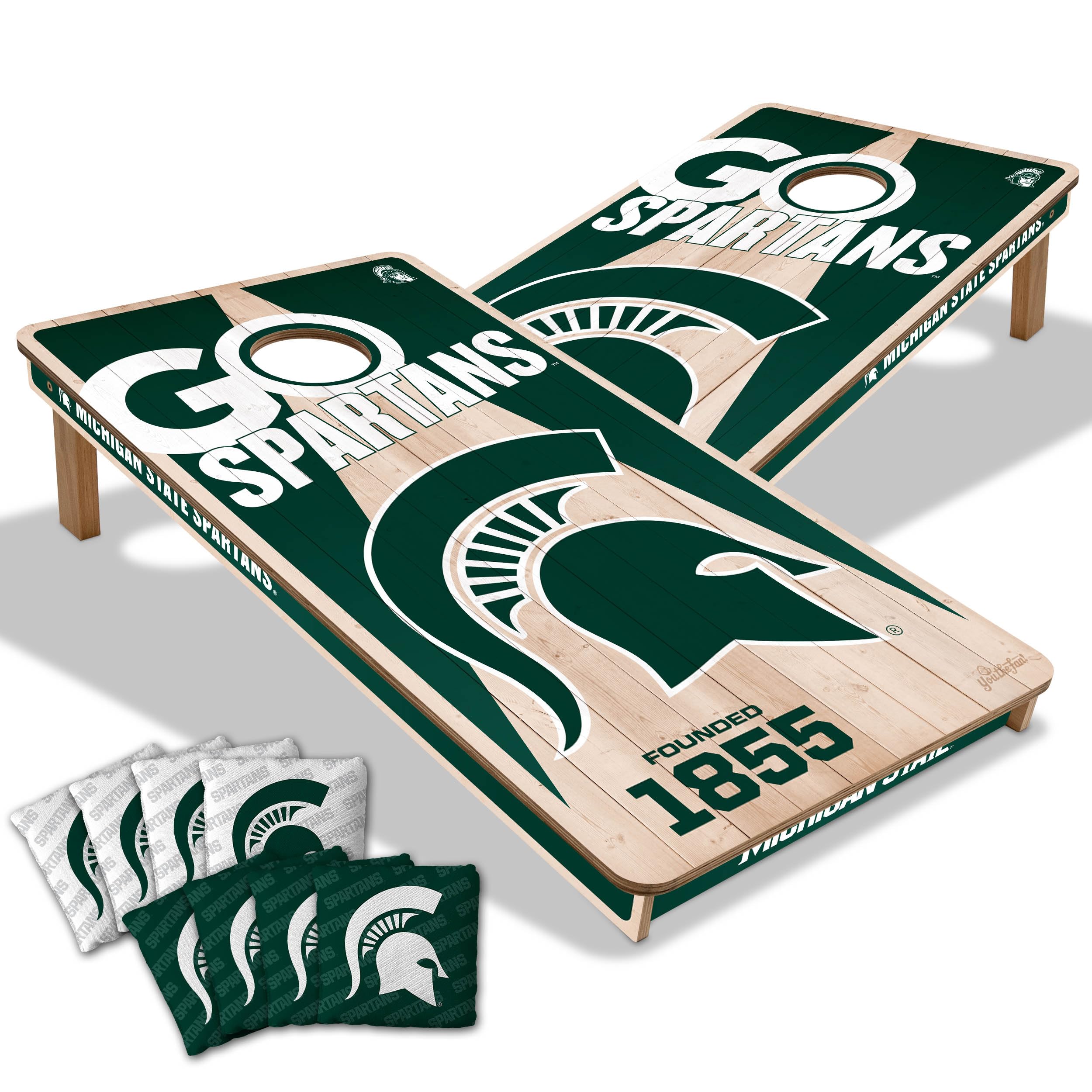 YouTheFan NCAA Michigan State Spartans 2’ x 4’ Professional Wood Cornhole Game with Logo Bags - Sports Collectibles, Sports Memorabilia, Sports Fan Shop, Sports Gifts