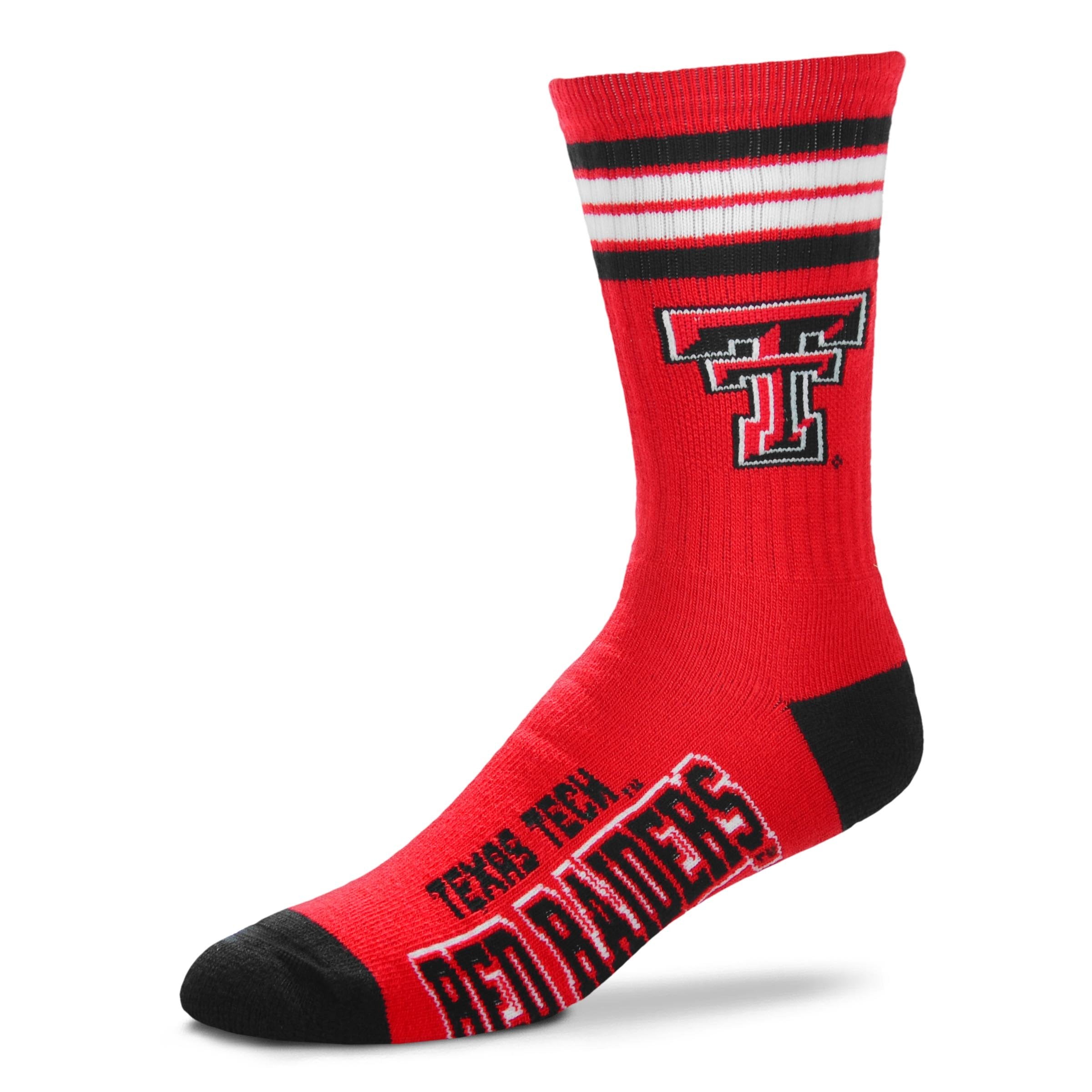 For Bare Feet NCAA Texas Tech Red Raiders 4 Stripe Deuce Crew Sock Team Color LARGE - Sports Gifts, Sports Memorabilia, Sports Collectibles, Fan Shop