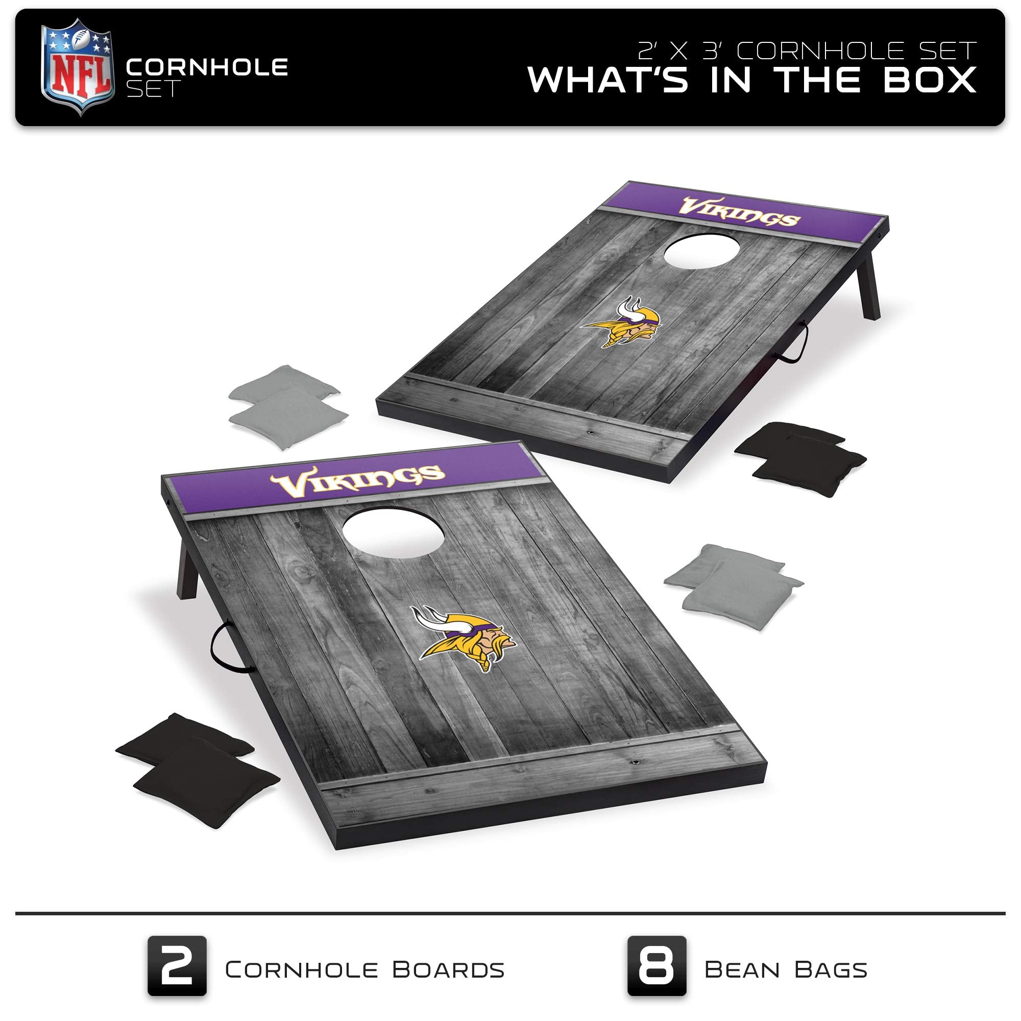 Wild Sports 2'x3' MDF Wood NFL Cornhole Set - Grey Wood Design - Sports Collectibles, Sports Memorabilia, Sports Fan Shop, Sports Gifts