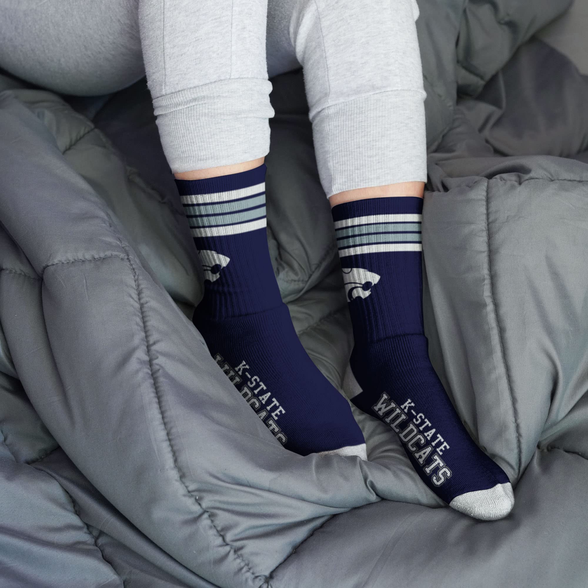 For Bare Feet NCAA Kansas State Wildcats 4 Stripe Deuce Crew Sock Team Color MEDIUM - Sports Gifts, Sports Memorabilia, Sports Collectibles, Fan Shop