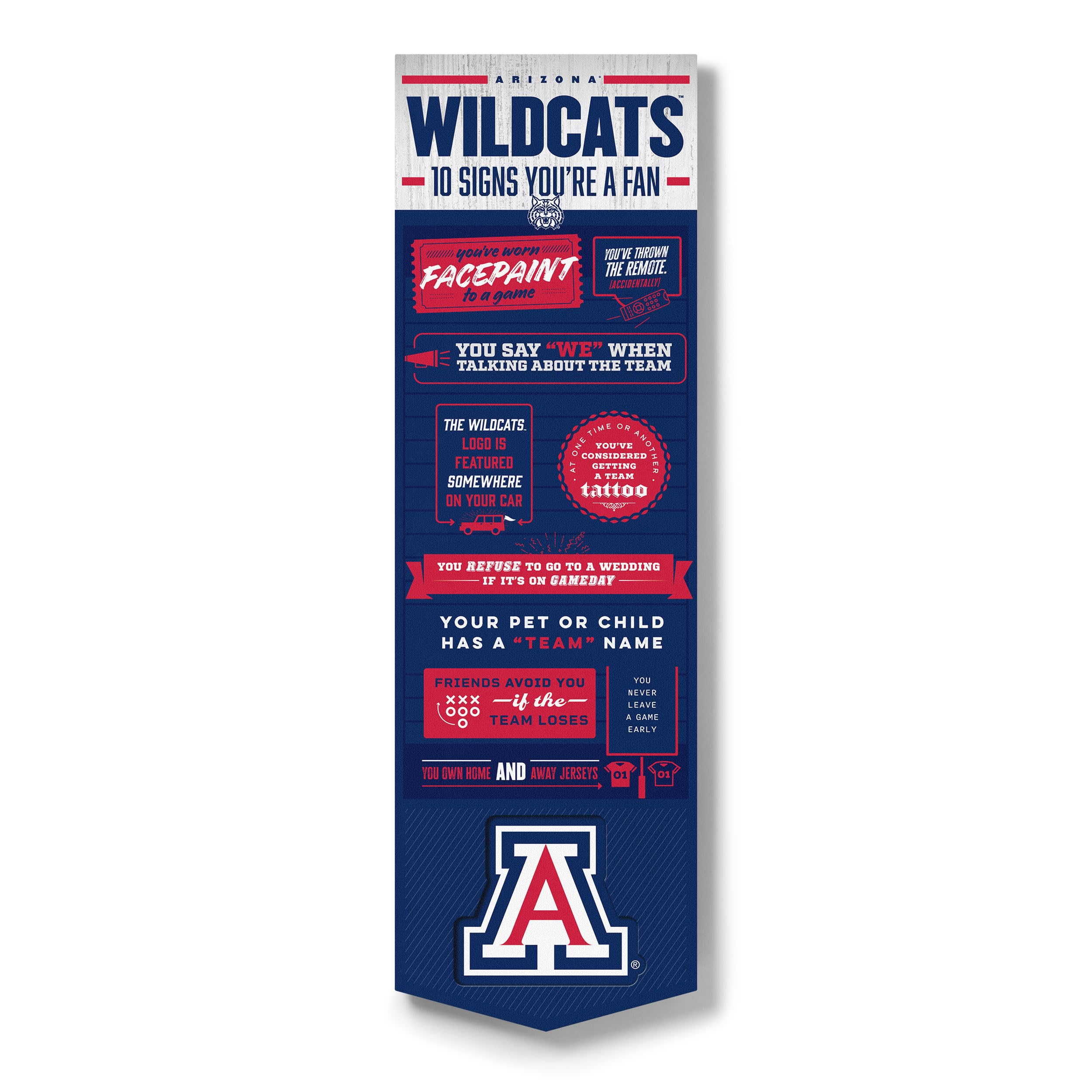YouTheFan Officially-licensed NCAA Arizona Wildcats 6x19 Top 10 Signs Banner - humorous descriptions - fun sports fan phrases, original design, indoor team wall decor fan gift - Sports Collectibles, Sports Memorabilia, Sports Fan Shop, Sports Gifts